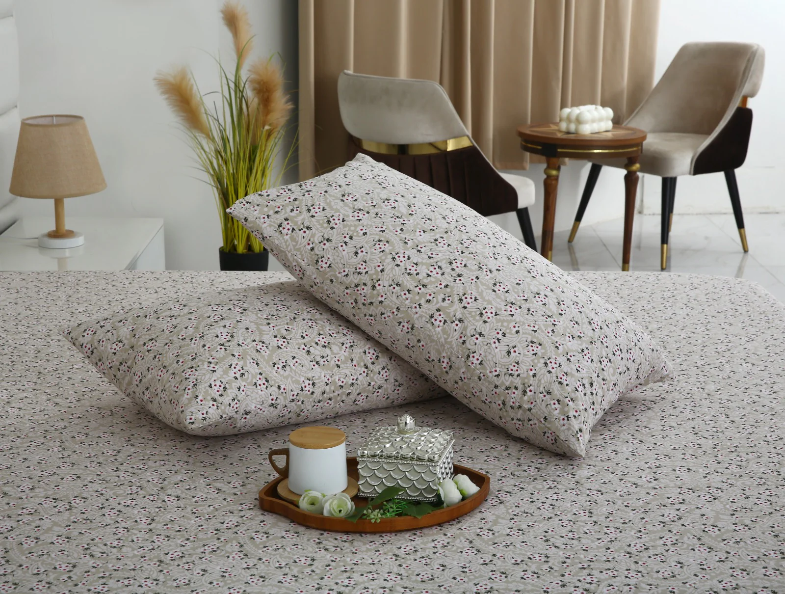 3 PCs Double Bed Sheet With Same Packing- Green Tiny - Image 5