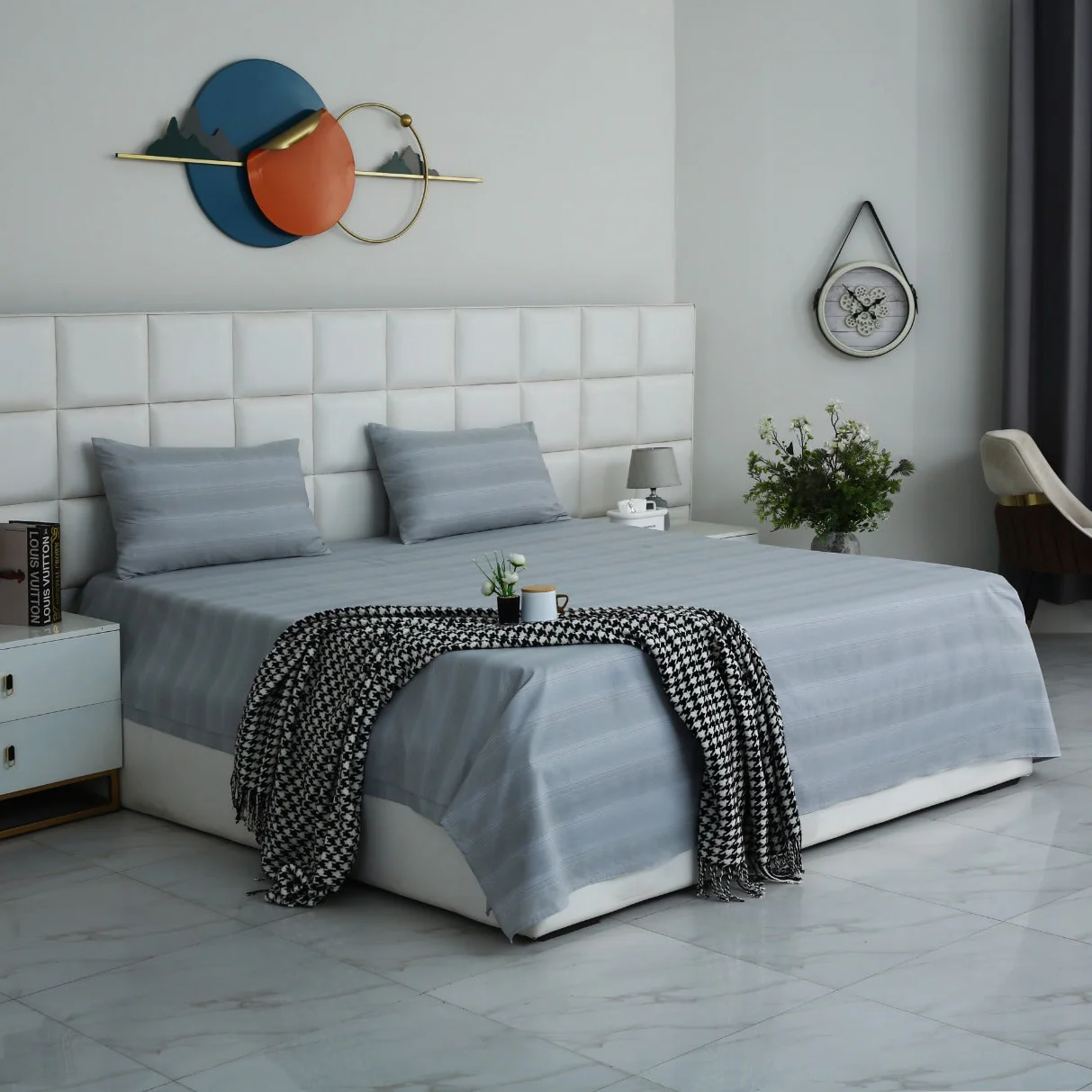 3 PCs Double Bed Sheet With Same Packing- Grey Shades