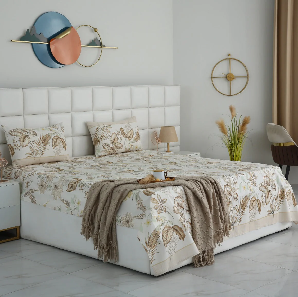 3 PCs Double Bed Sheet With Same Packing- Imperial Beige
