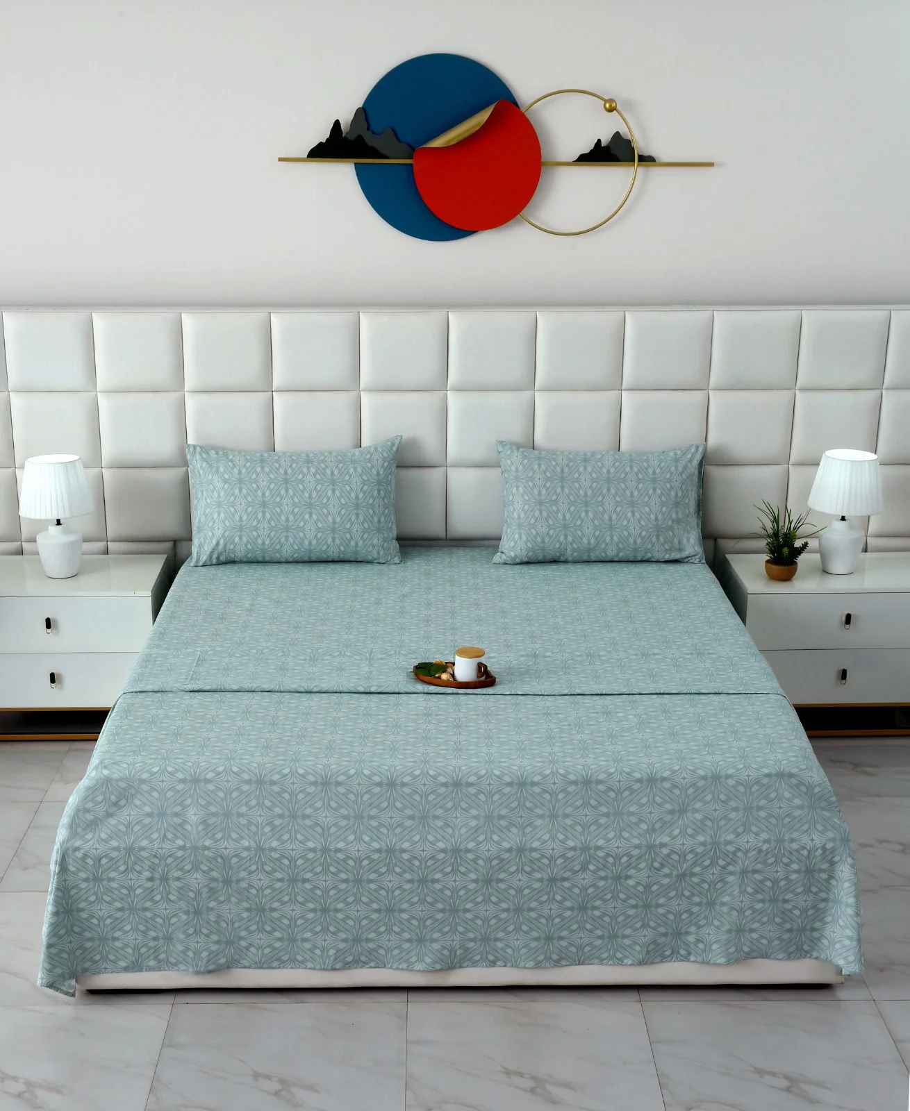 3 PCs Double Bed Sheet With Same Packing-Interlocking Petal - Image 3