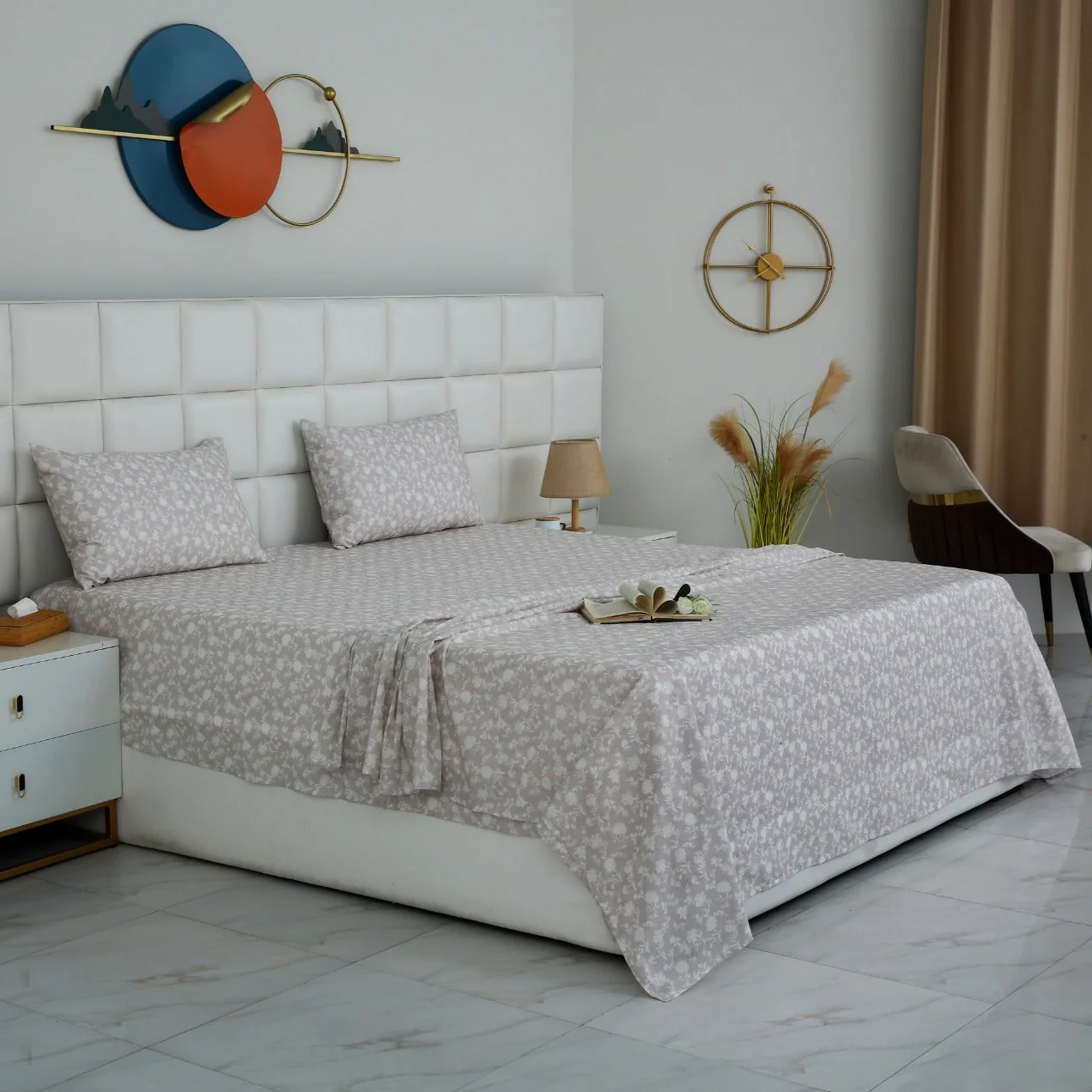 3 PCs Double Bed Sheet With Same Packing- Lily of the Valley