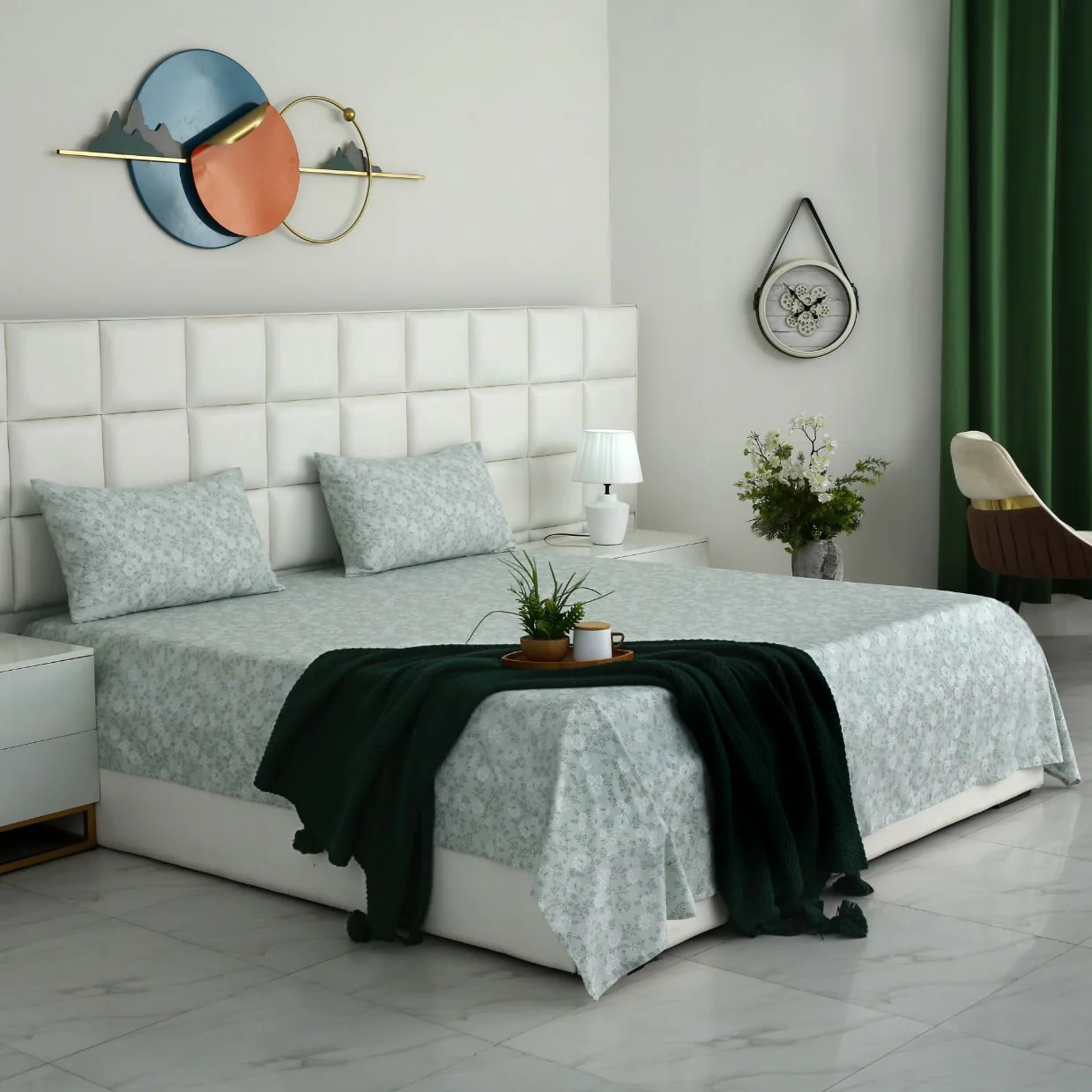 3 PCs Double Bed Sheet With Same Packing- Moroccan Mint