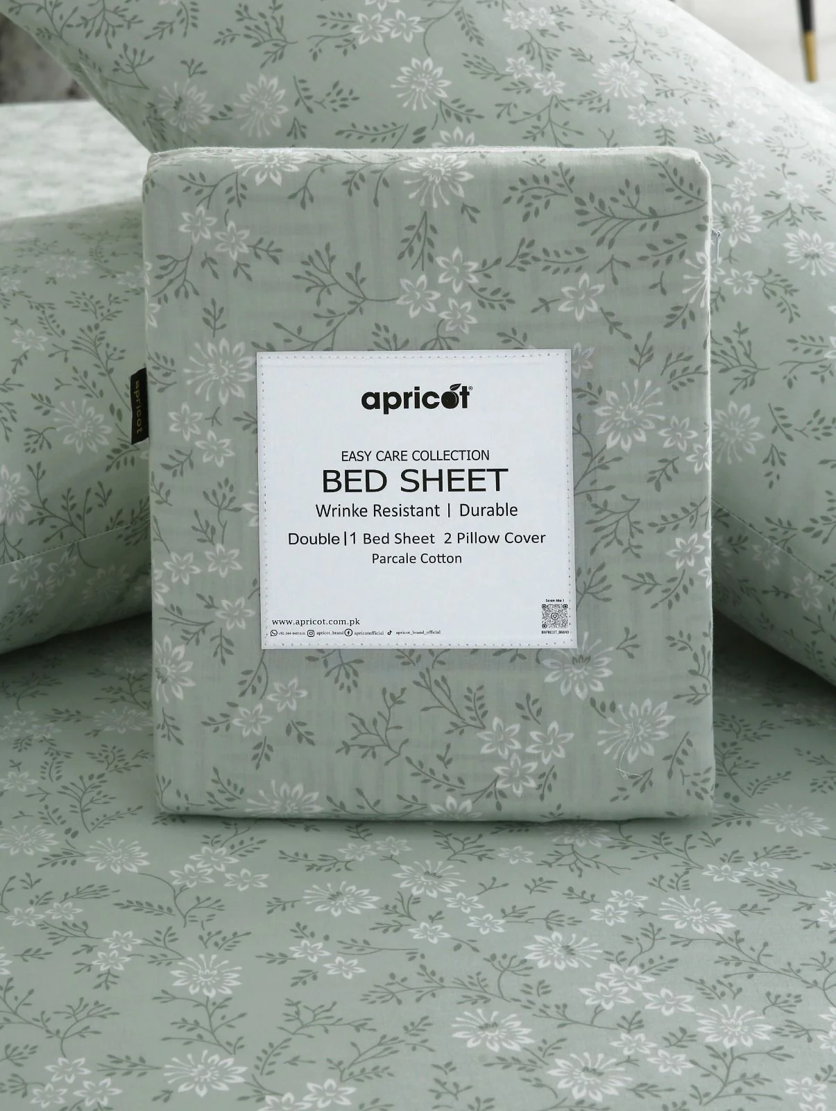 3 PCs Double Bed Sheet With Same Packing- Moroccan Mint - Image 2
