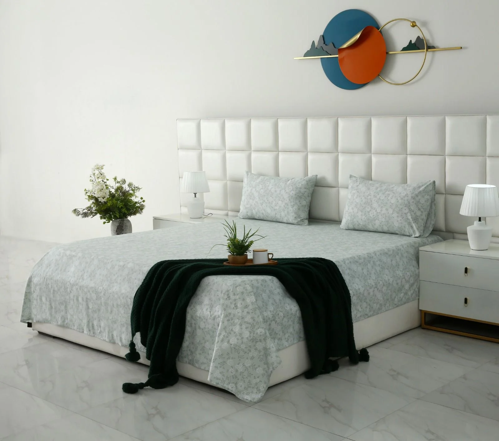3 PCs Double Bed Sheet With Same Packing- Moroccan Mint - Image 3