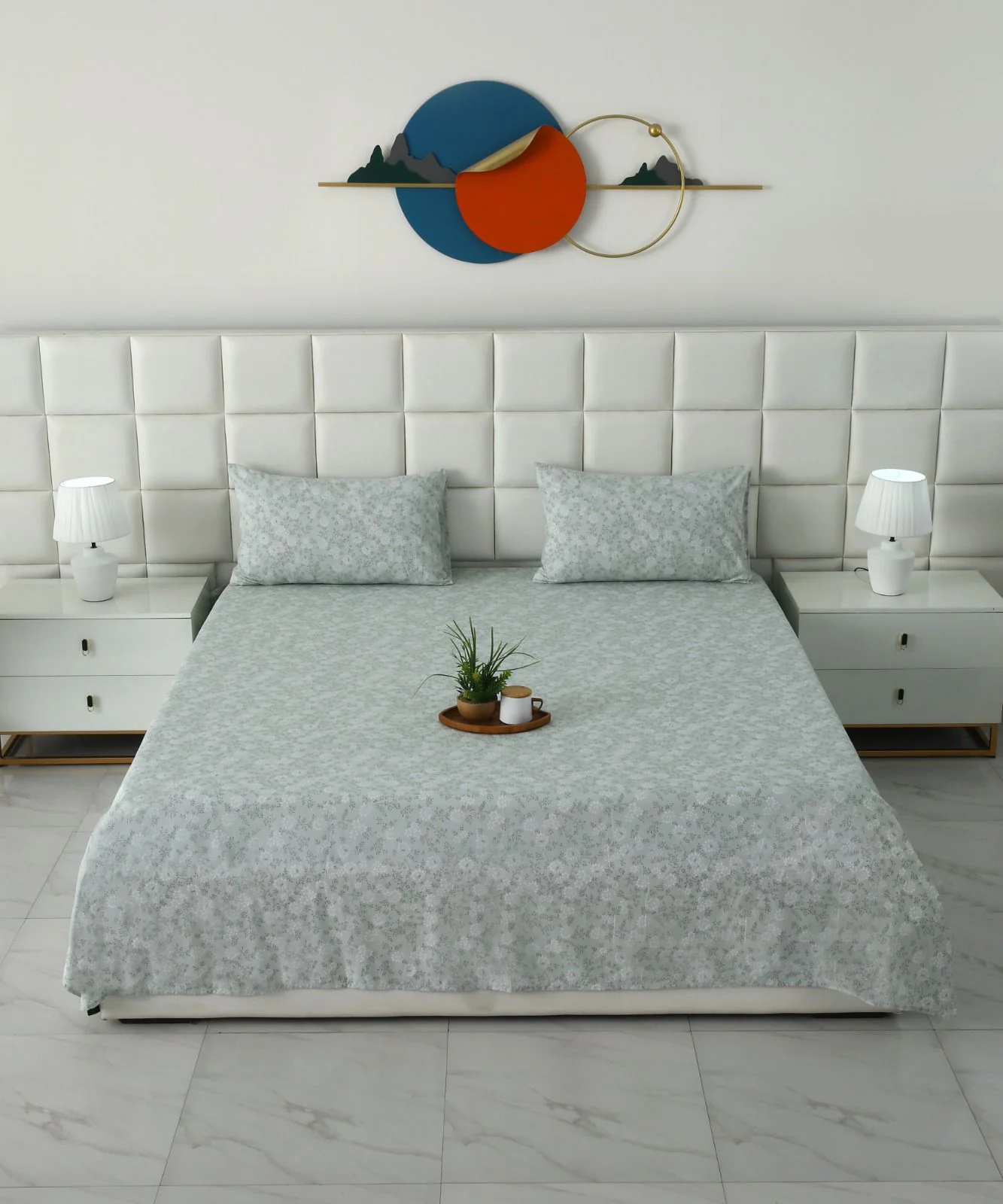 3 PCs Double Bed Sheet With Same Packing- Moroccan Mint - Image 5