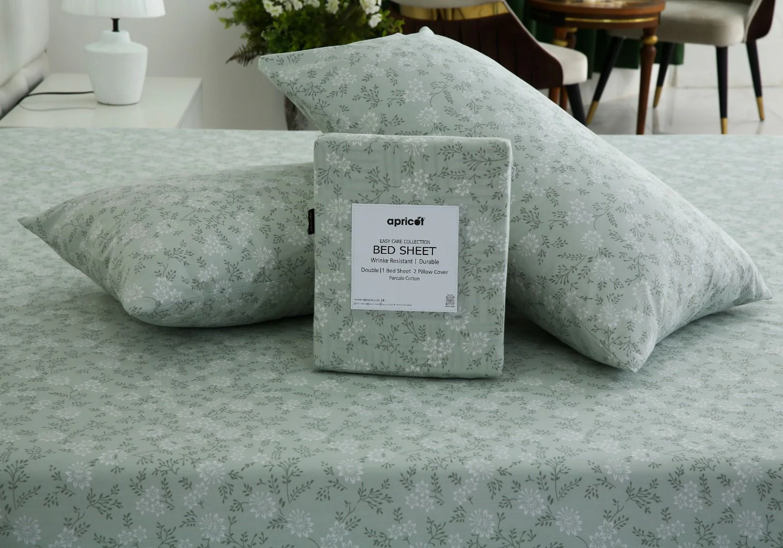 3 PCs Double Bed Sheet With Same Packing- Moroccan Mint - Image 8