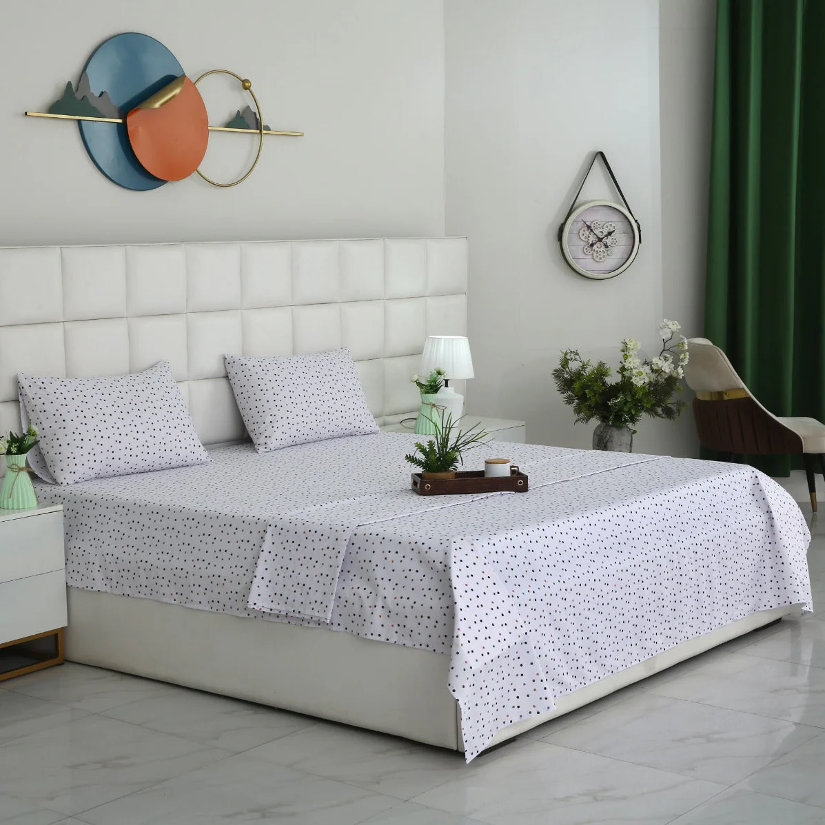 3 PCs Double Bed Sheet With Same Packing- Multi Polka