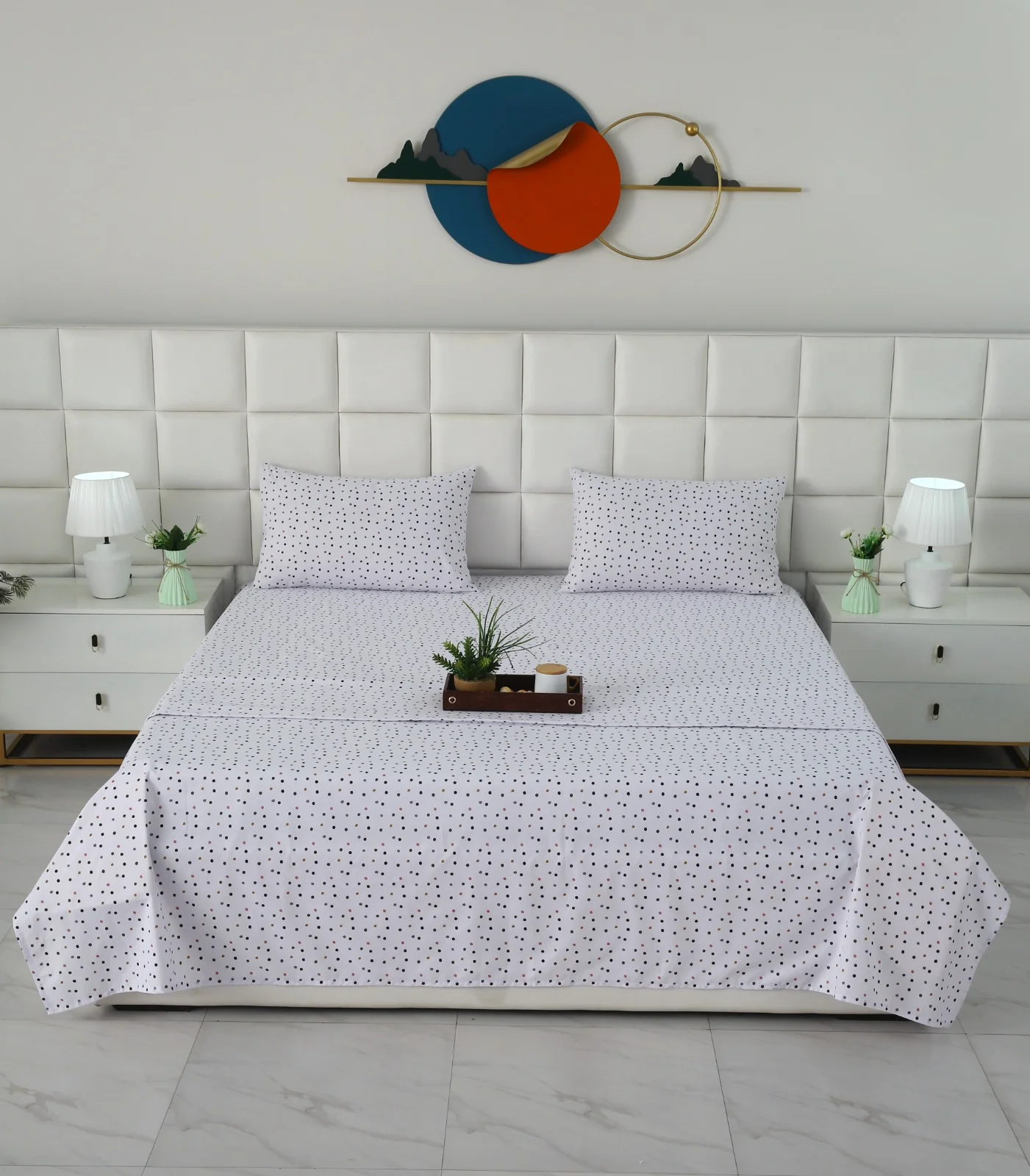 3 PCs Double Bed Sheet With Same Packing- Multi Polka - Image 4