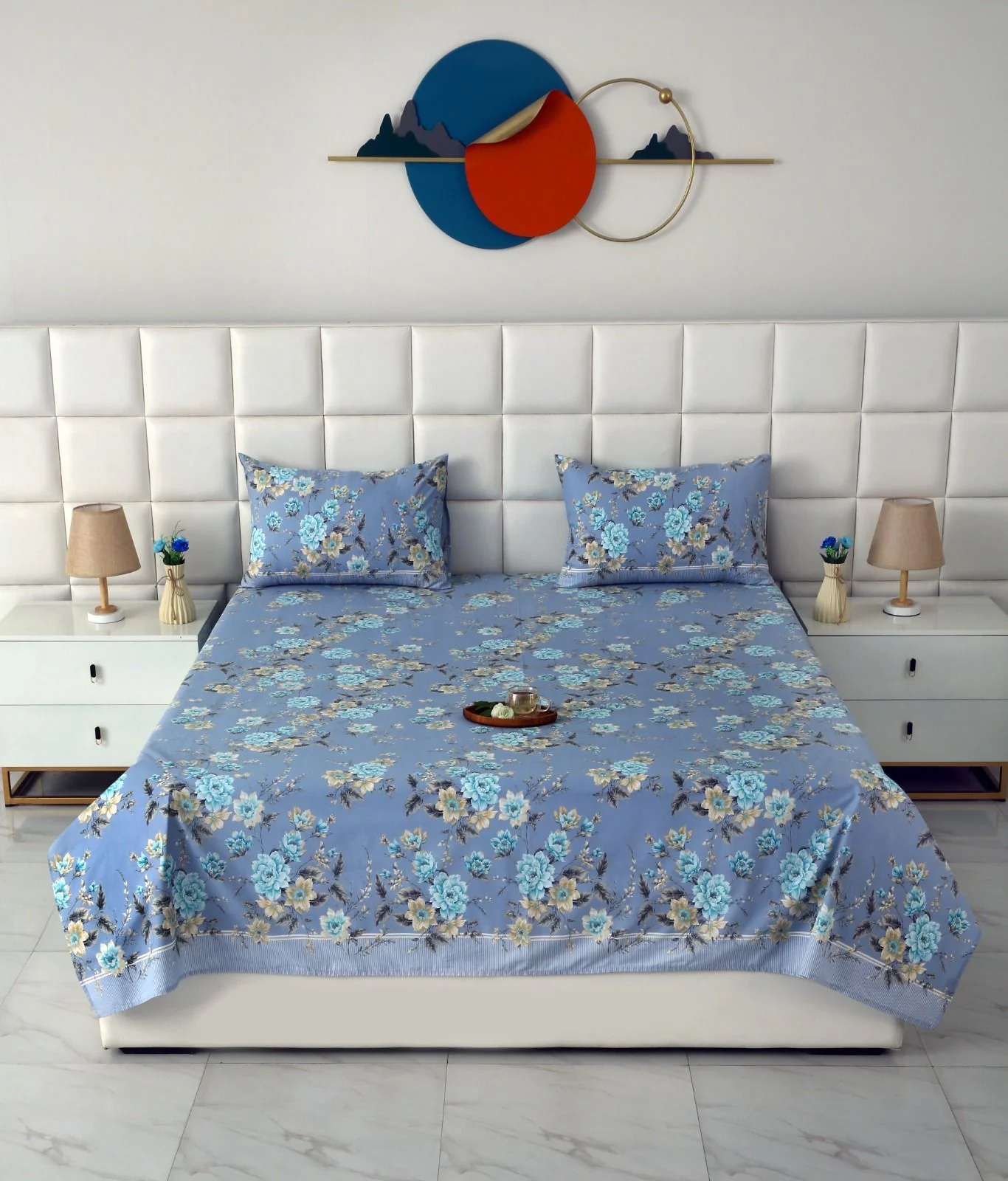 3 PCs Double Bed Sheet With Same Packing- Ocean Flowers - Image 5