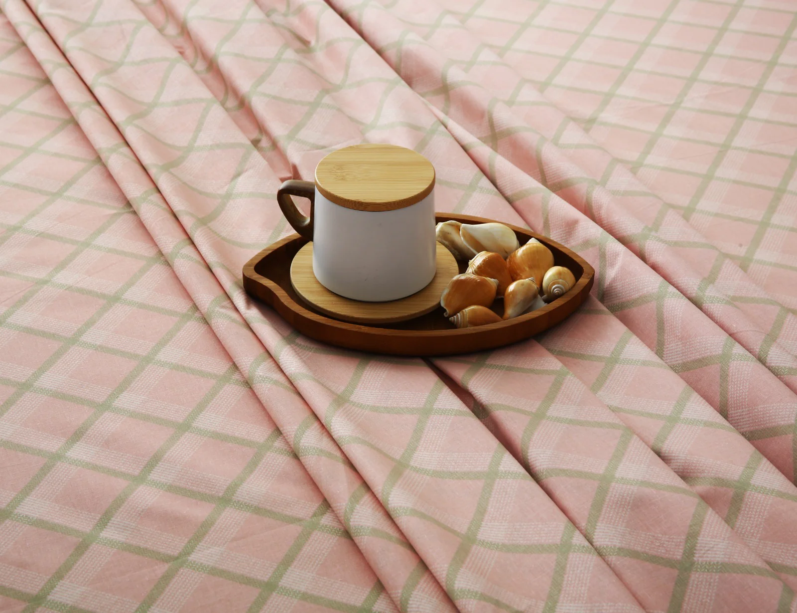 3 PCs Double Bed Sheet With Same Packing- Peach Check - Image 5