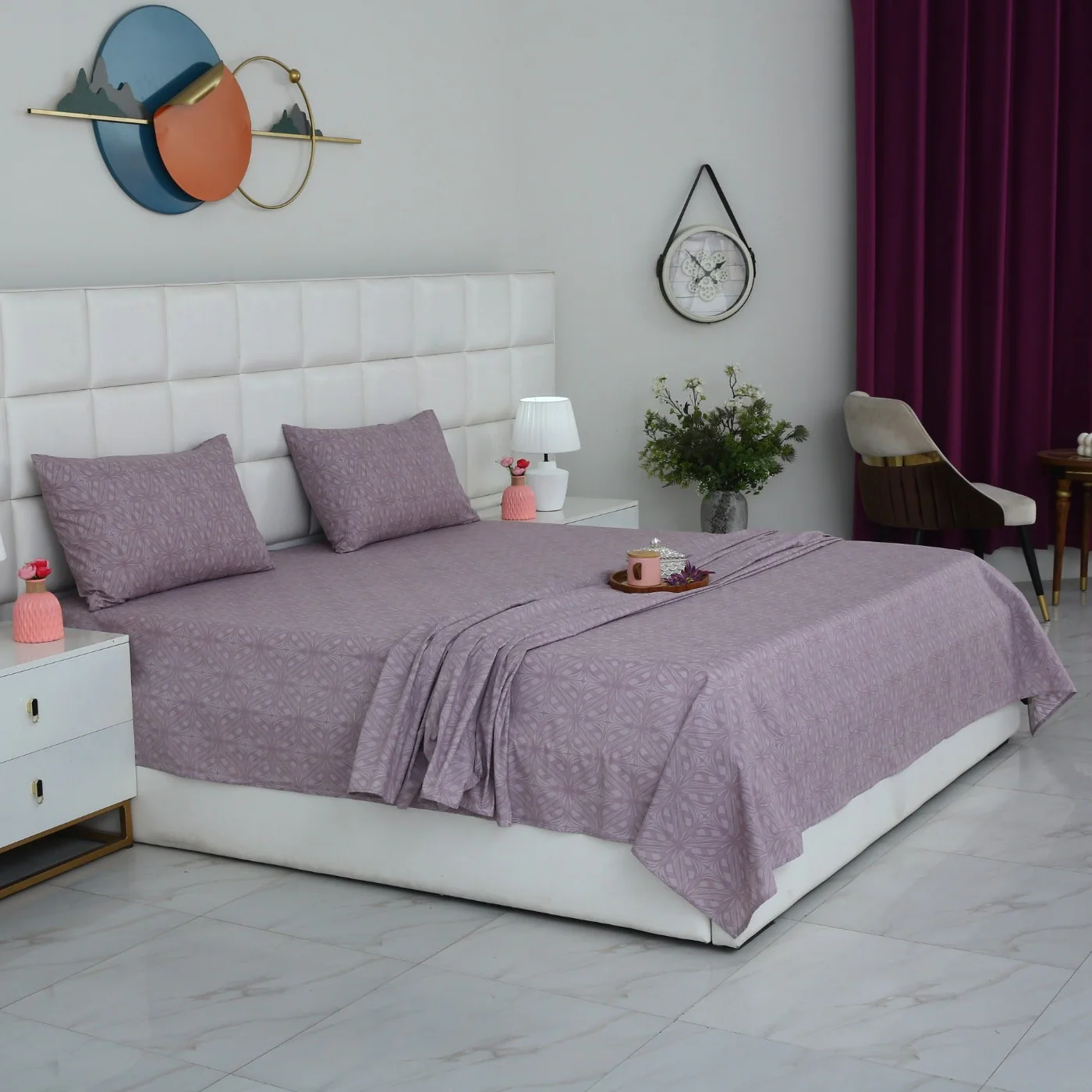 3 PCs Double Bed Sheet With Same Packing- Rosy Dreams