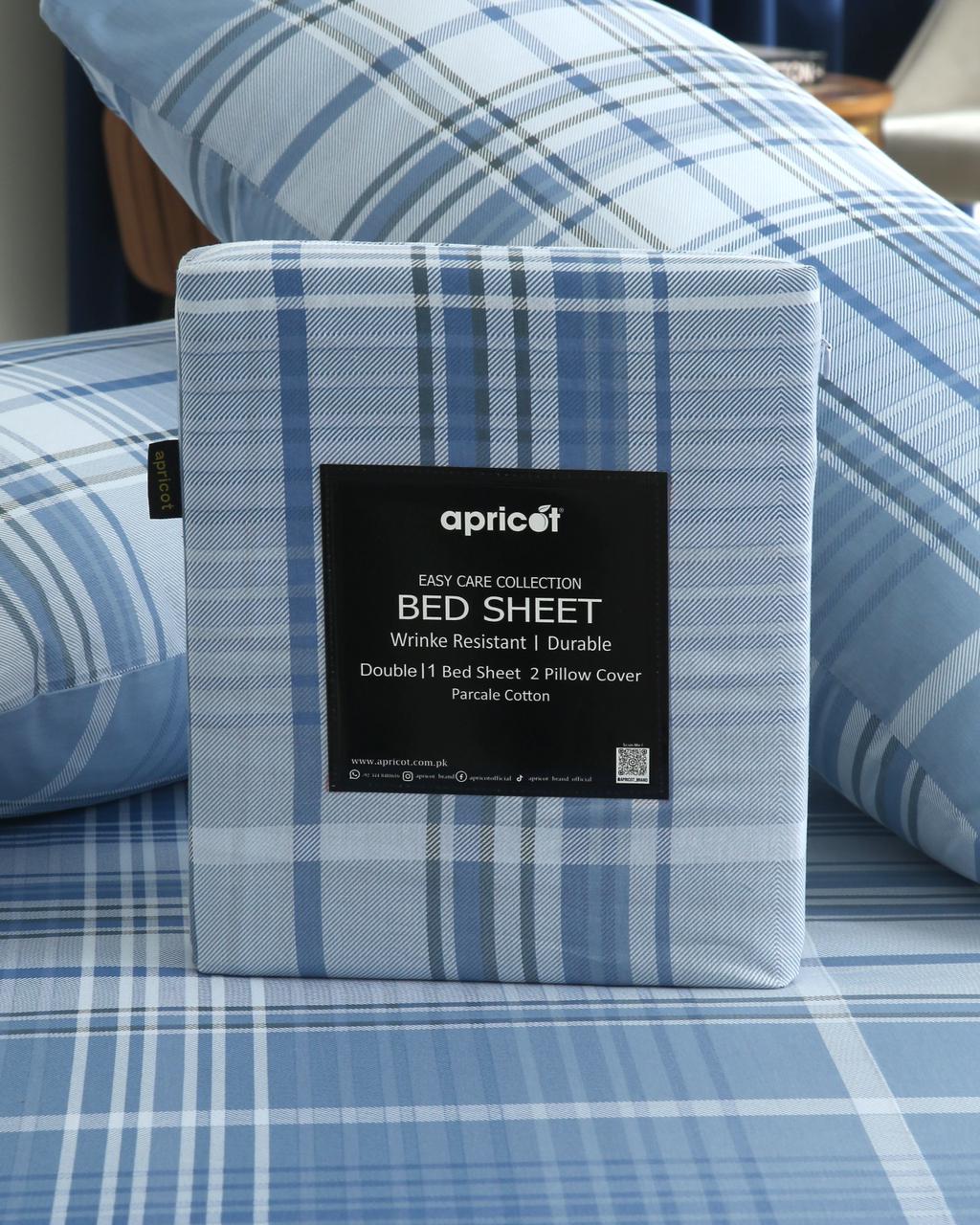 3 PCs Double Bed Sheet With Same Packing- Sky Blue Check - Image 5