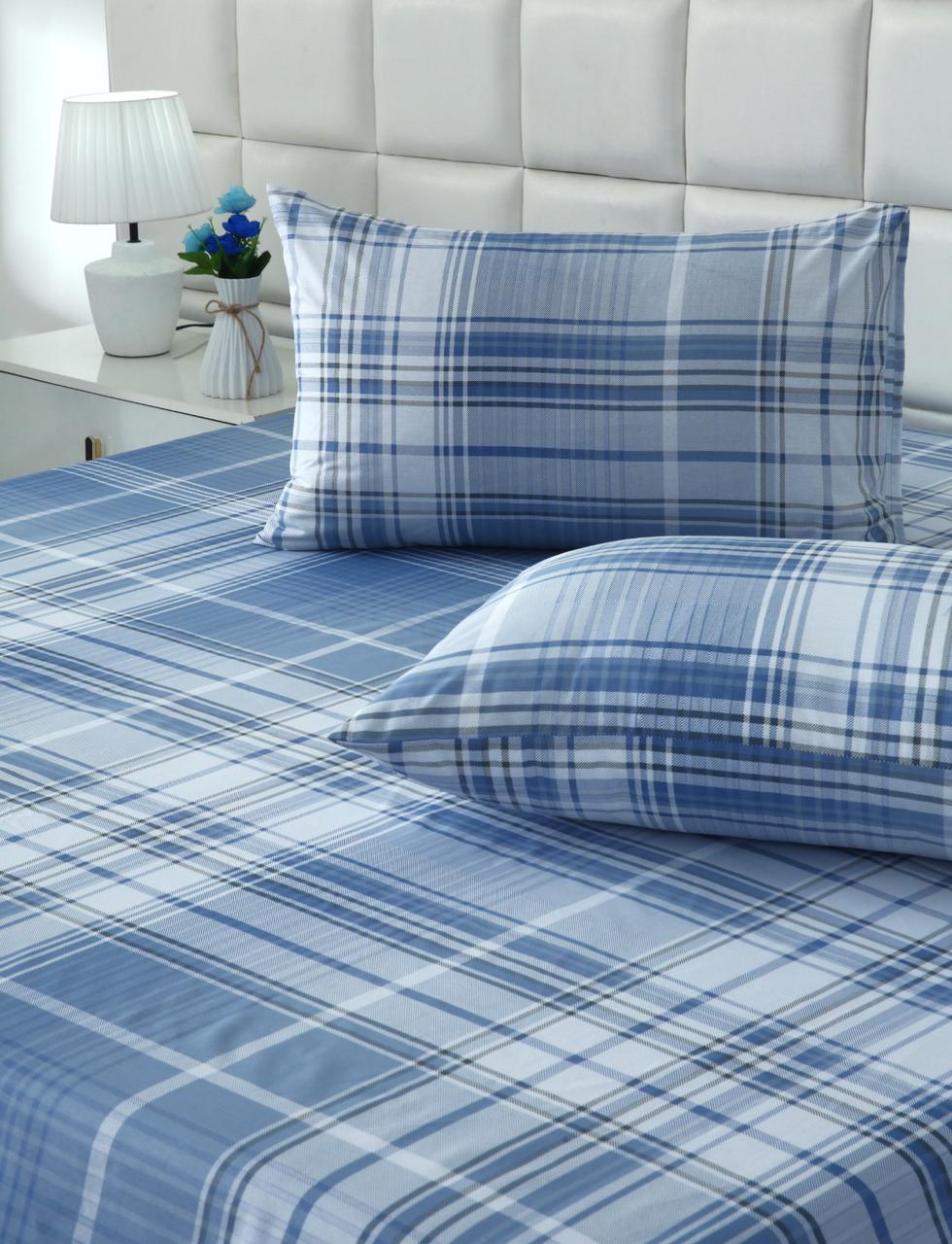 3 PCs Double Bed Sheet With Same Packing- Sky Blue Check - Image 7