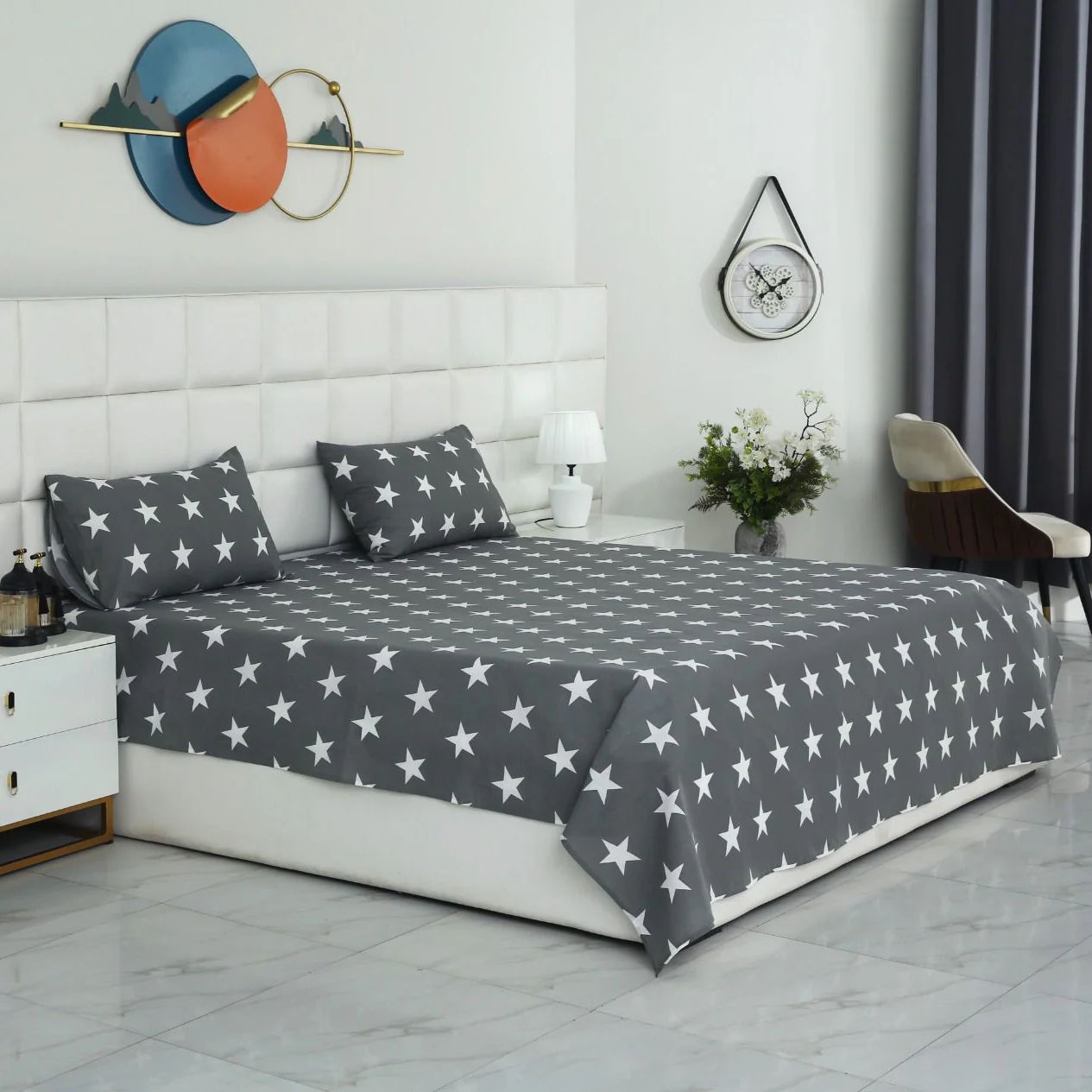 3 PCs Double Bed Sheet With Same Packing- Stars