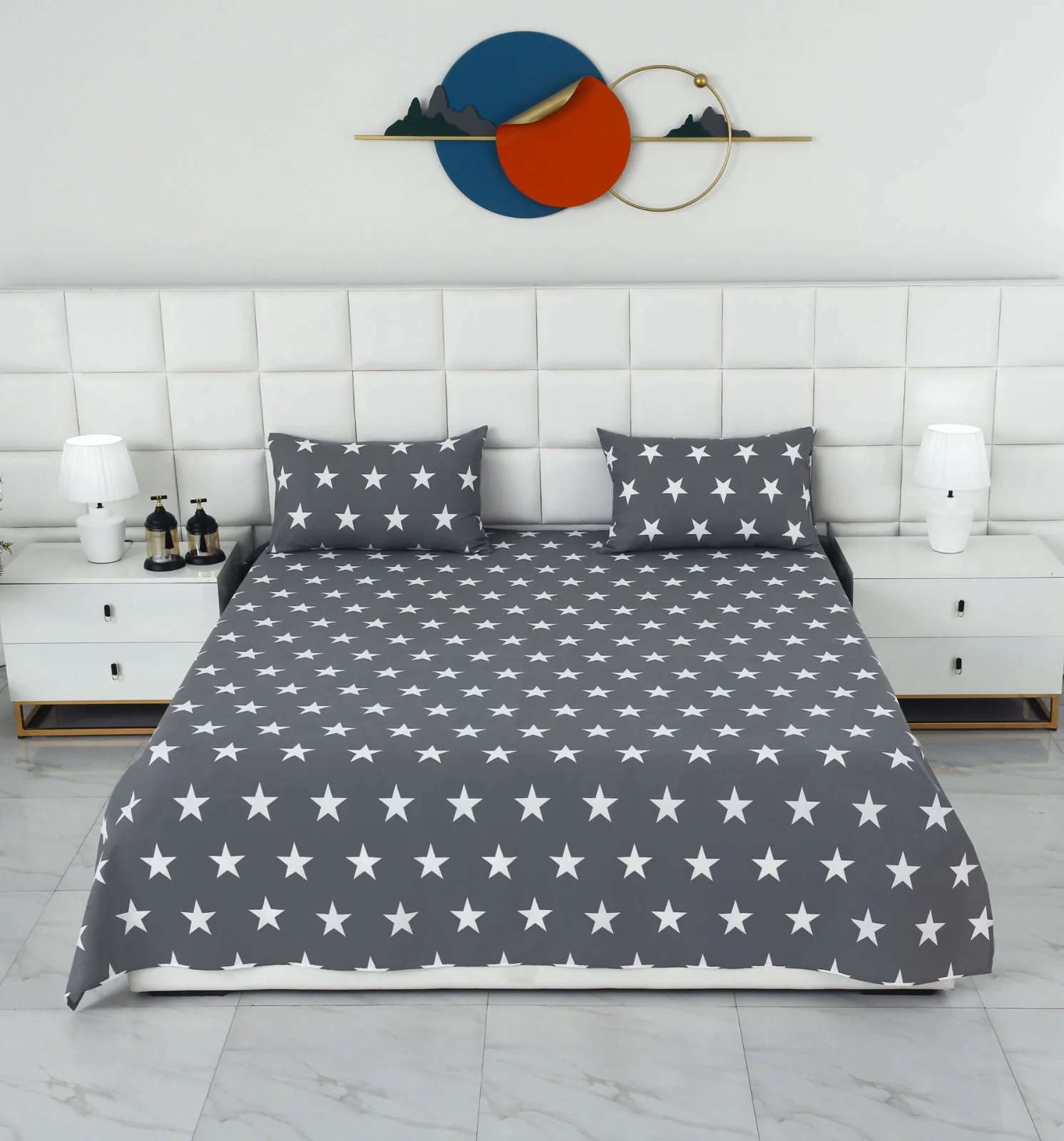 3 PCs Double Bed Sheet With Same Packing- Stars - Image 5
