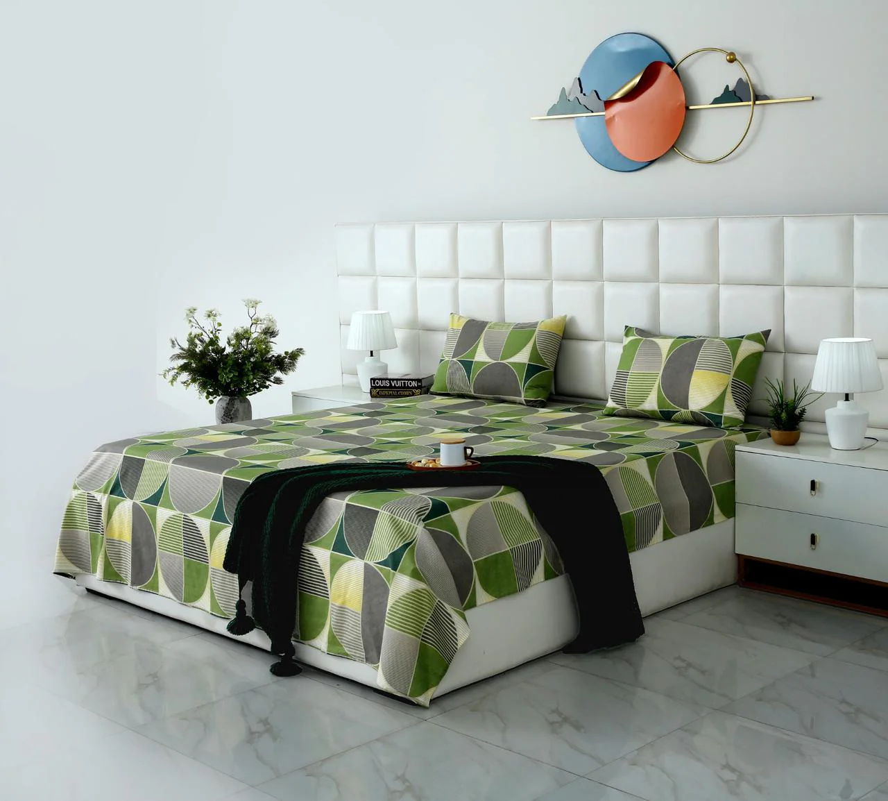 3 PCs Double Bed Sheet With Same Packing-Striped Wave - Image 3