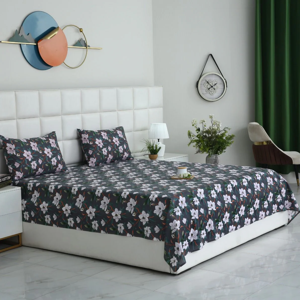 3 PCs Double Bed Sheet With Same Packing-White Blossom