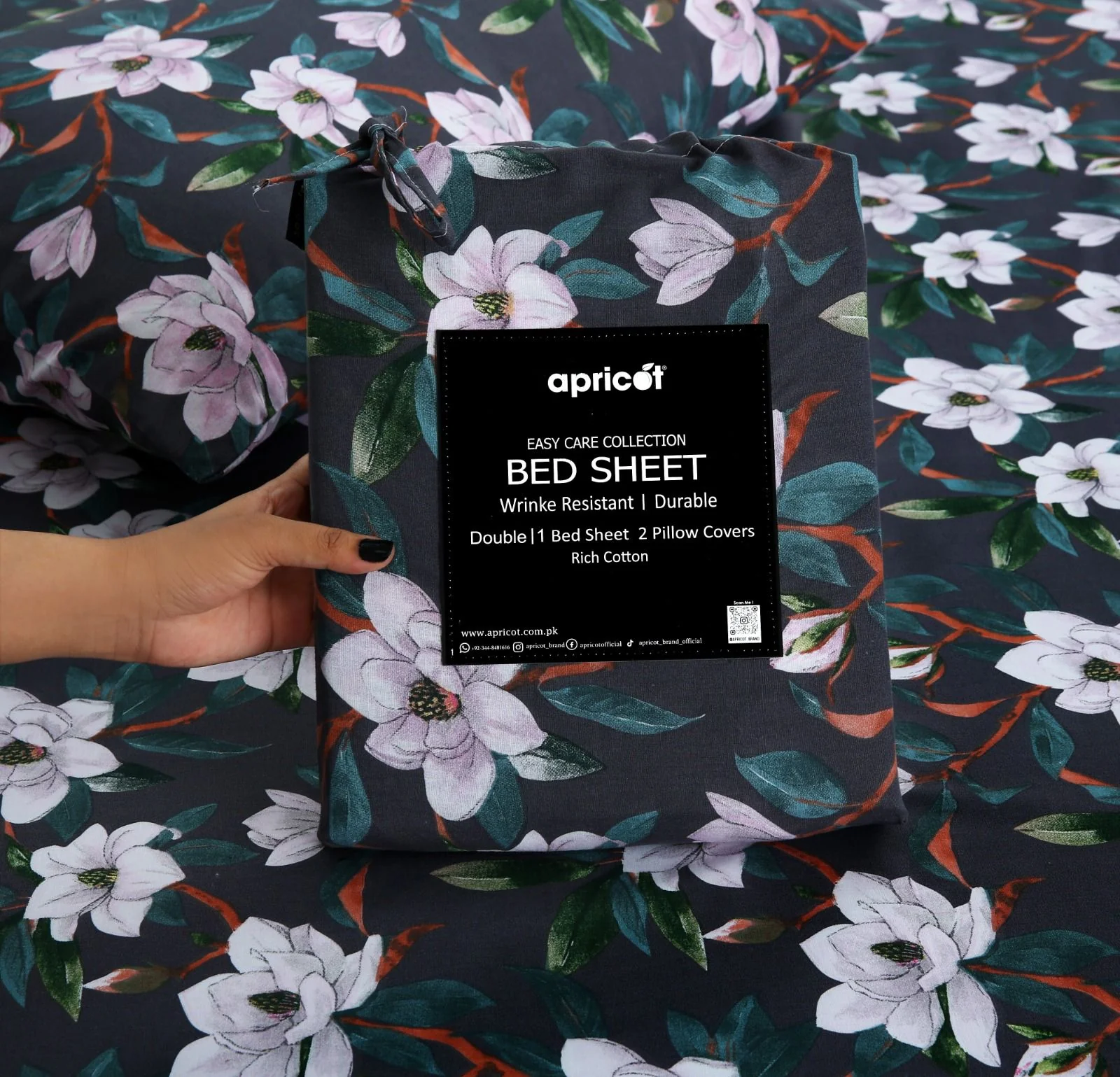 3 PCs Double Bed Sheet With Same Packing-White Blossom - Image 2