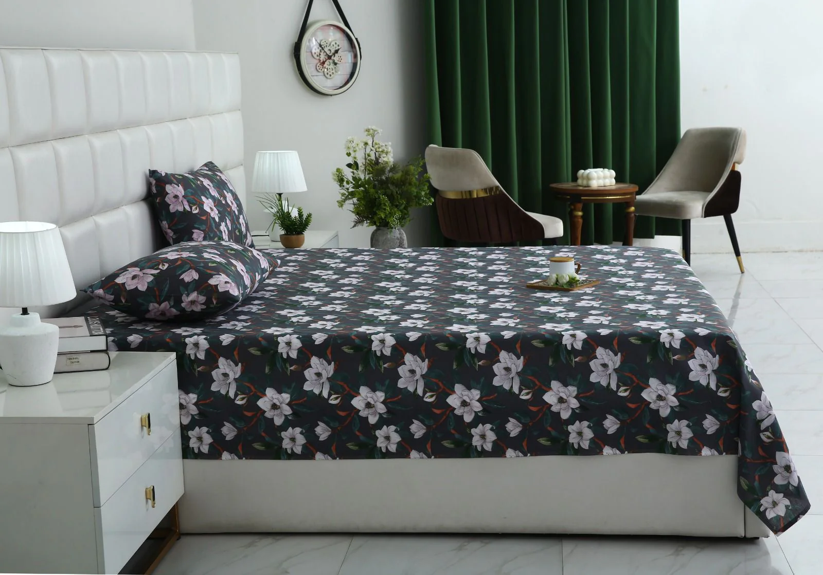 3 PCs Double Bed Sheet With Same Packing-White Blossom - Image 4