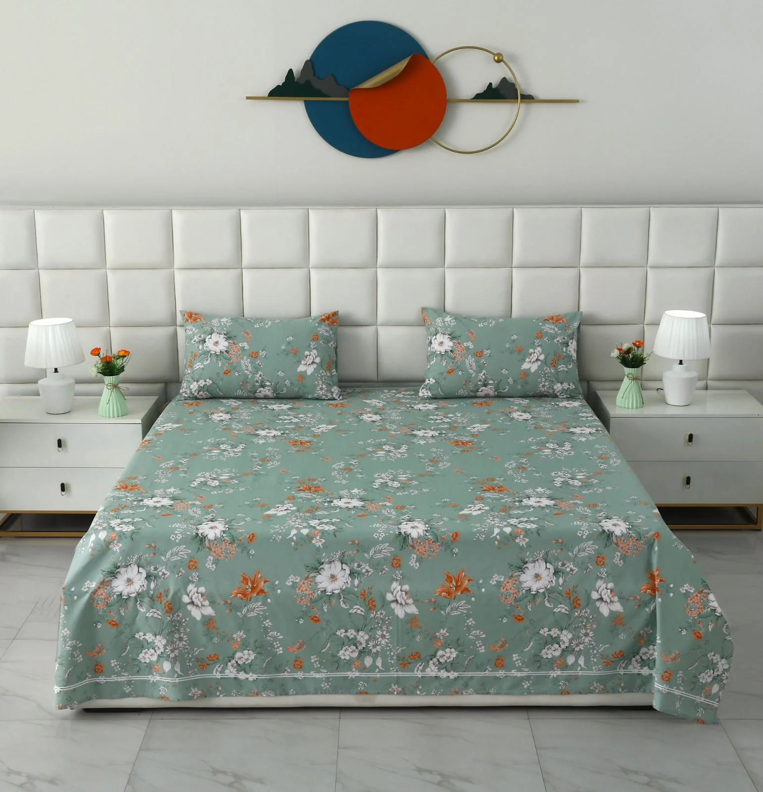 3 PCs Double Bed Sheet With Same Packing- White Dahlia - Image 3