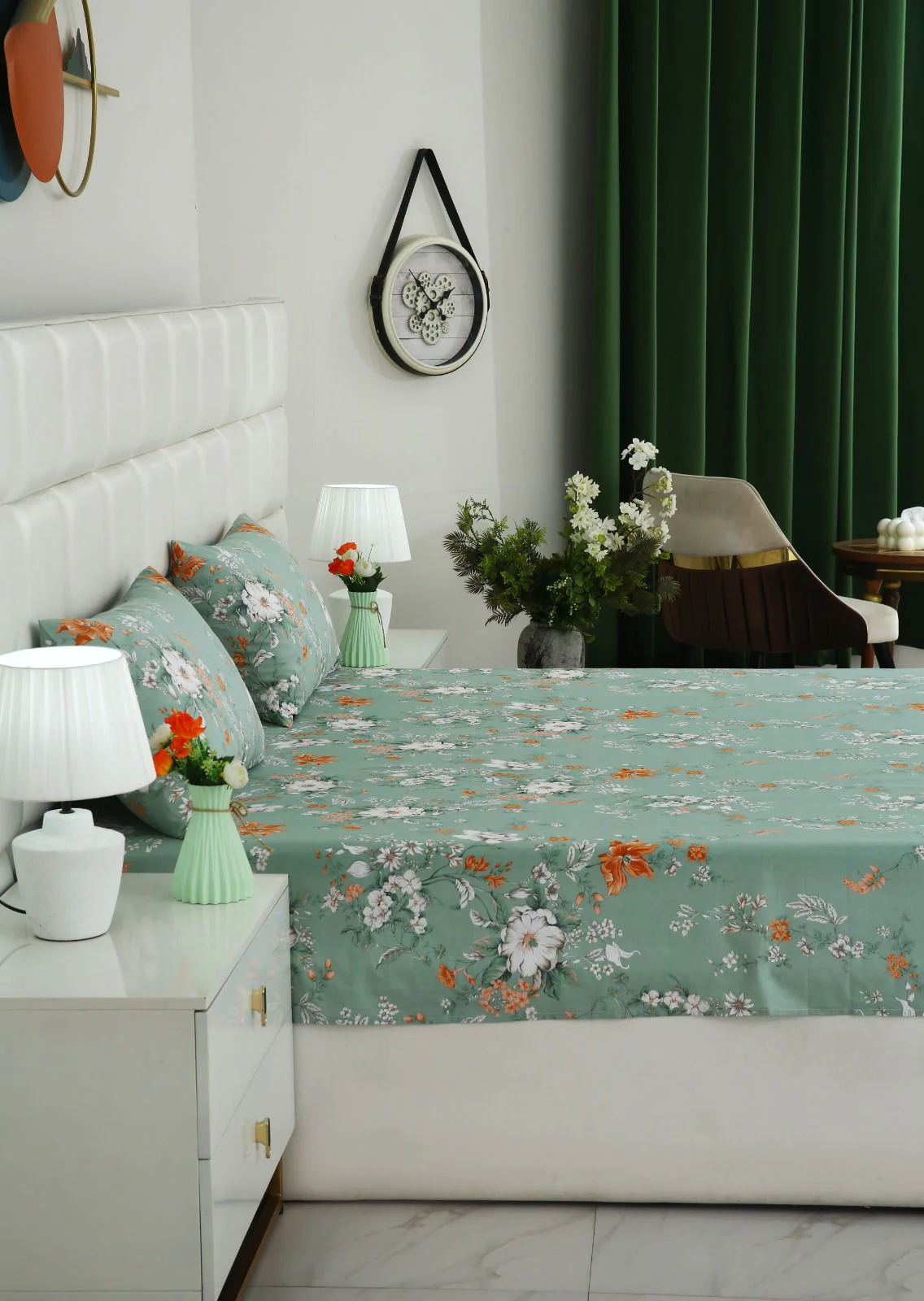 3 PCs Double Bed Sheet With Same Packing- White Dahlia - Image 6