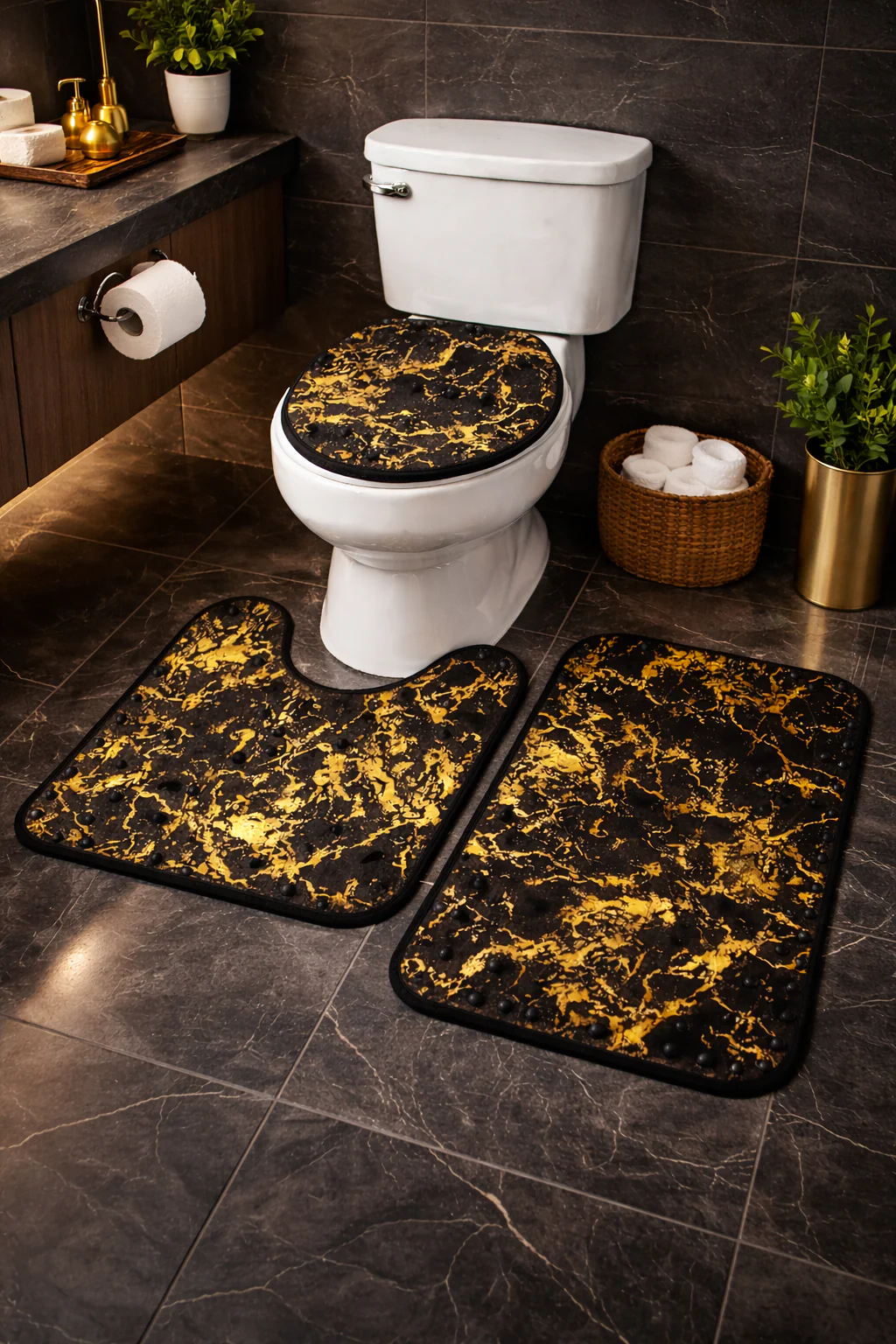 3 PCs Non Skid Suction Mat- Black Glitters - Image 2
