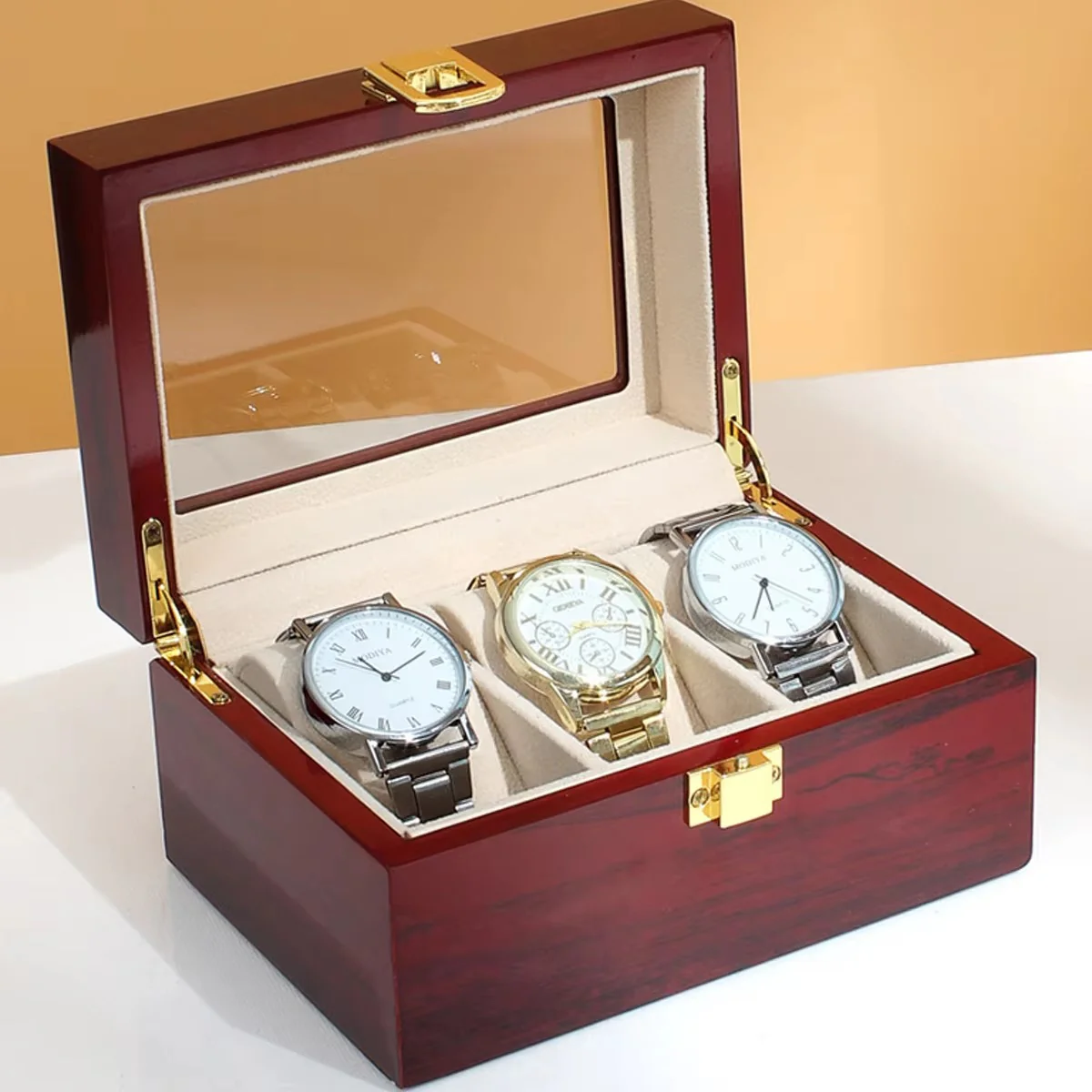 3 Slots Rose Wood Watch Organizer-SA2408-287