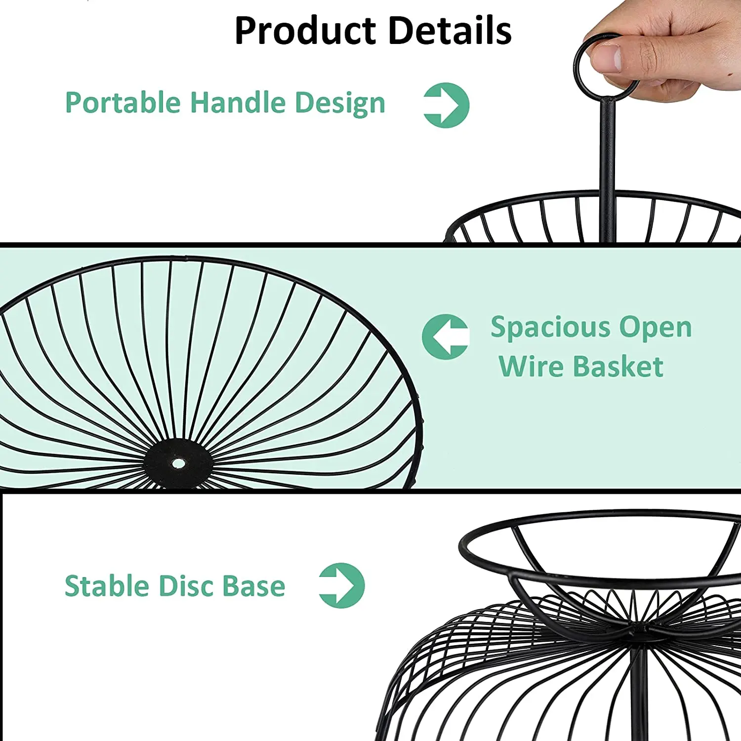3 Tier Metal Fruit Storage Basket-Black(SA2405-08) - Image 7