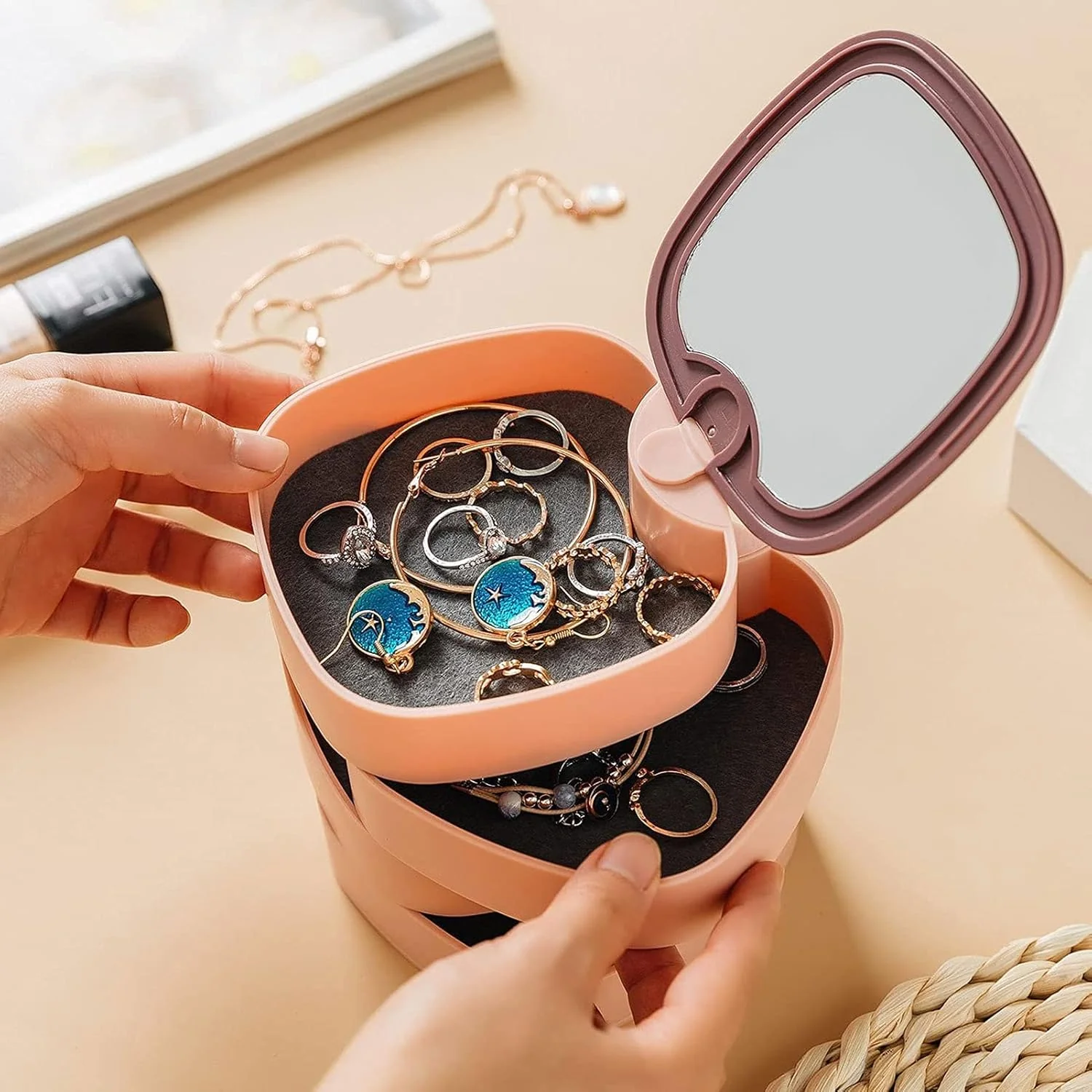 360° Rotatable Jewelry Organizer With Mirror-SA2408-190 - Image 8