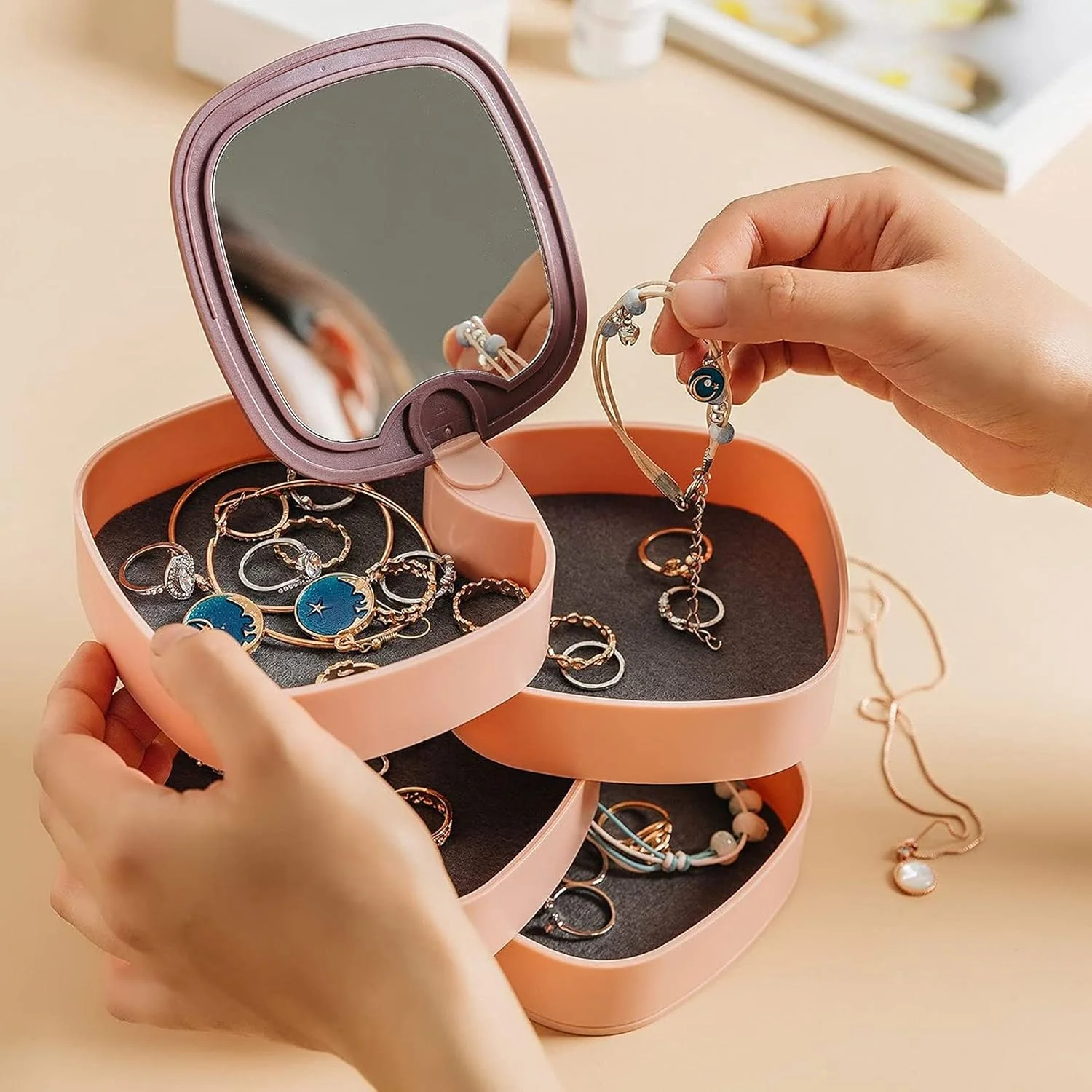 360° Rotatable Jewelry Organizer With Mirror-SA2408-190 - Image 9