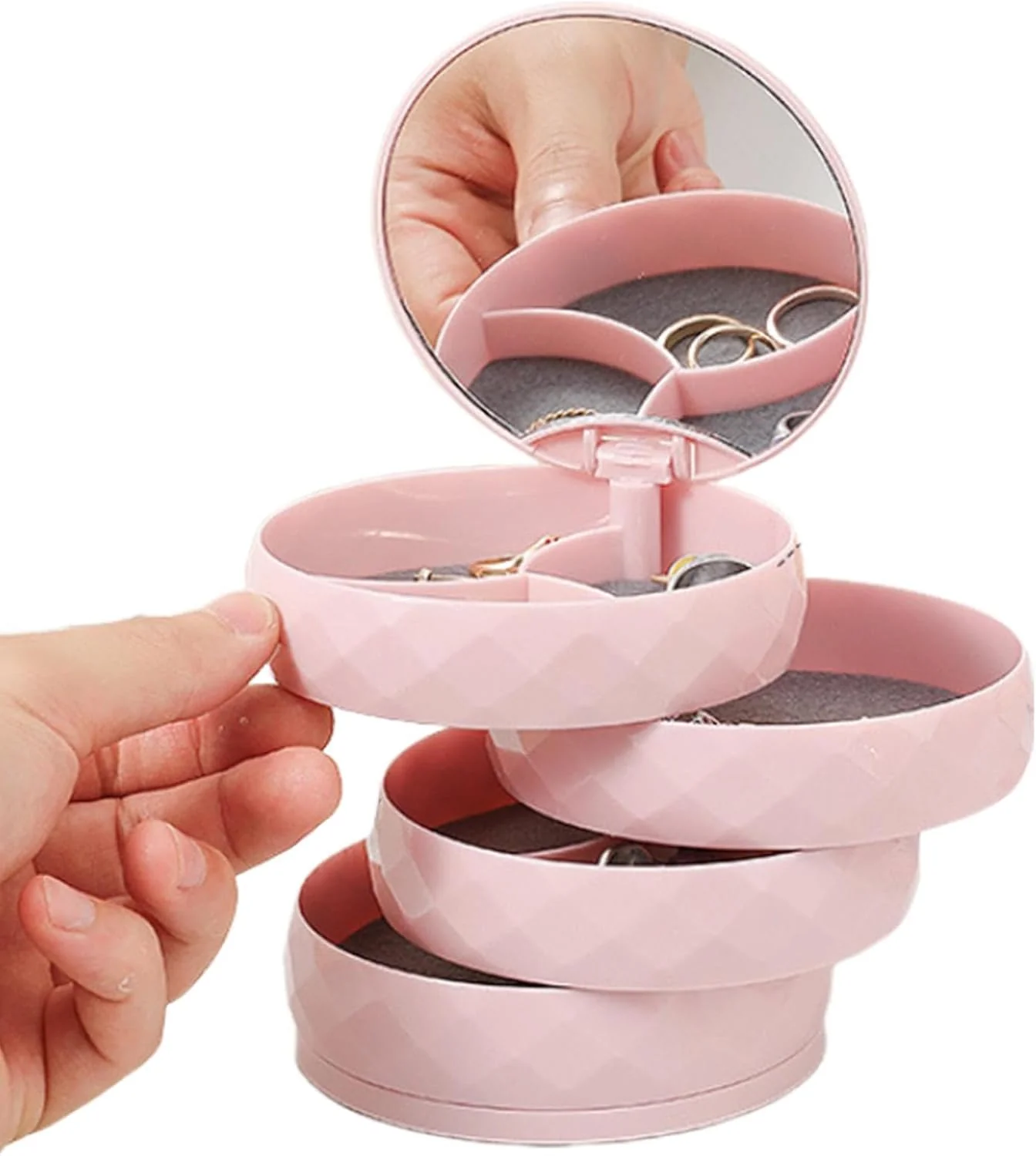 360° Rotatable Jewelry Organizer With Mirror-SA2411-51(Pink) - Image 2