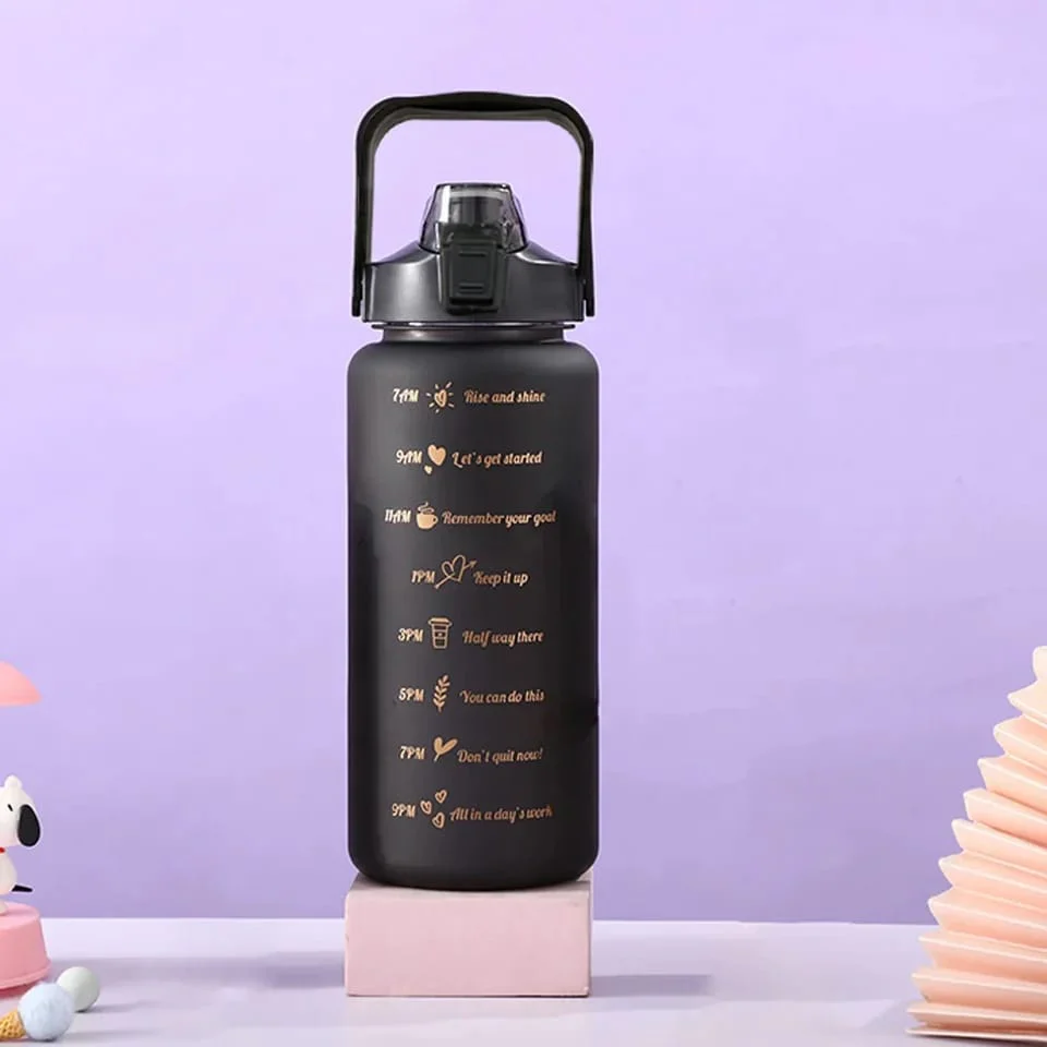3PCS Water Bottle with Two Straws-5575Black Matte - Image 2