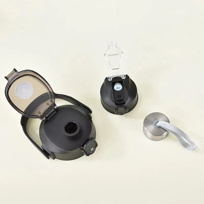 3PCS Water Bottle with Two Straws-5575Black Matte - Image 3