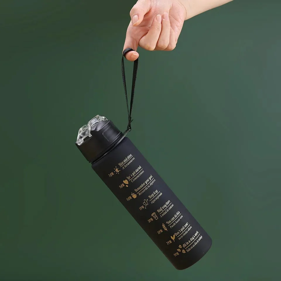 3PCS Water Bottle with Two Straws-5575Black Matte - Image 5