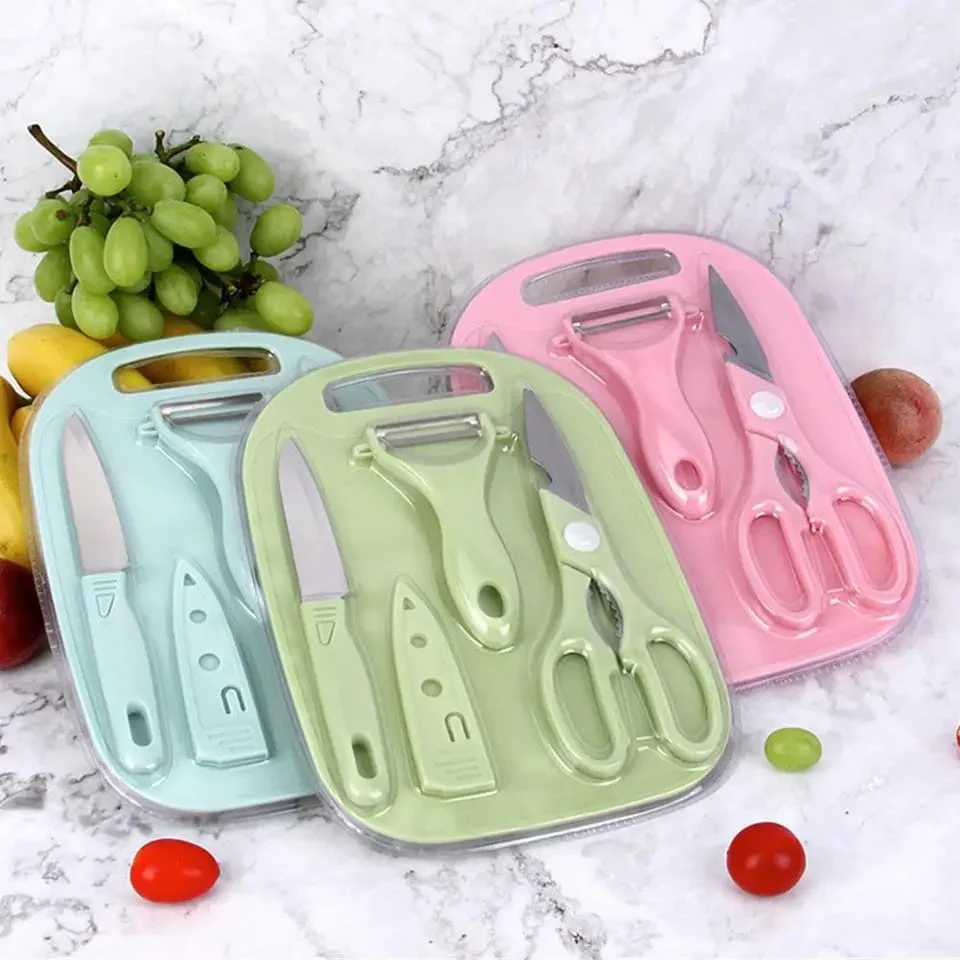 4 PCs Cutting Board With Knife Set(5299)-Pink - Image 2