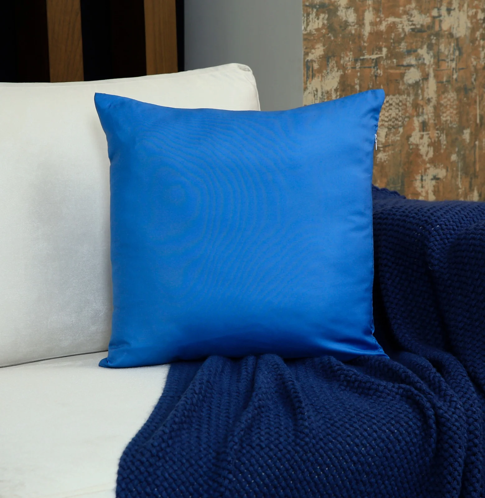 4 PCs Digital Printed Cotton Cushions-Blue Check - Image 7