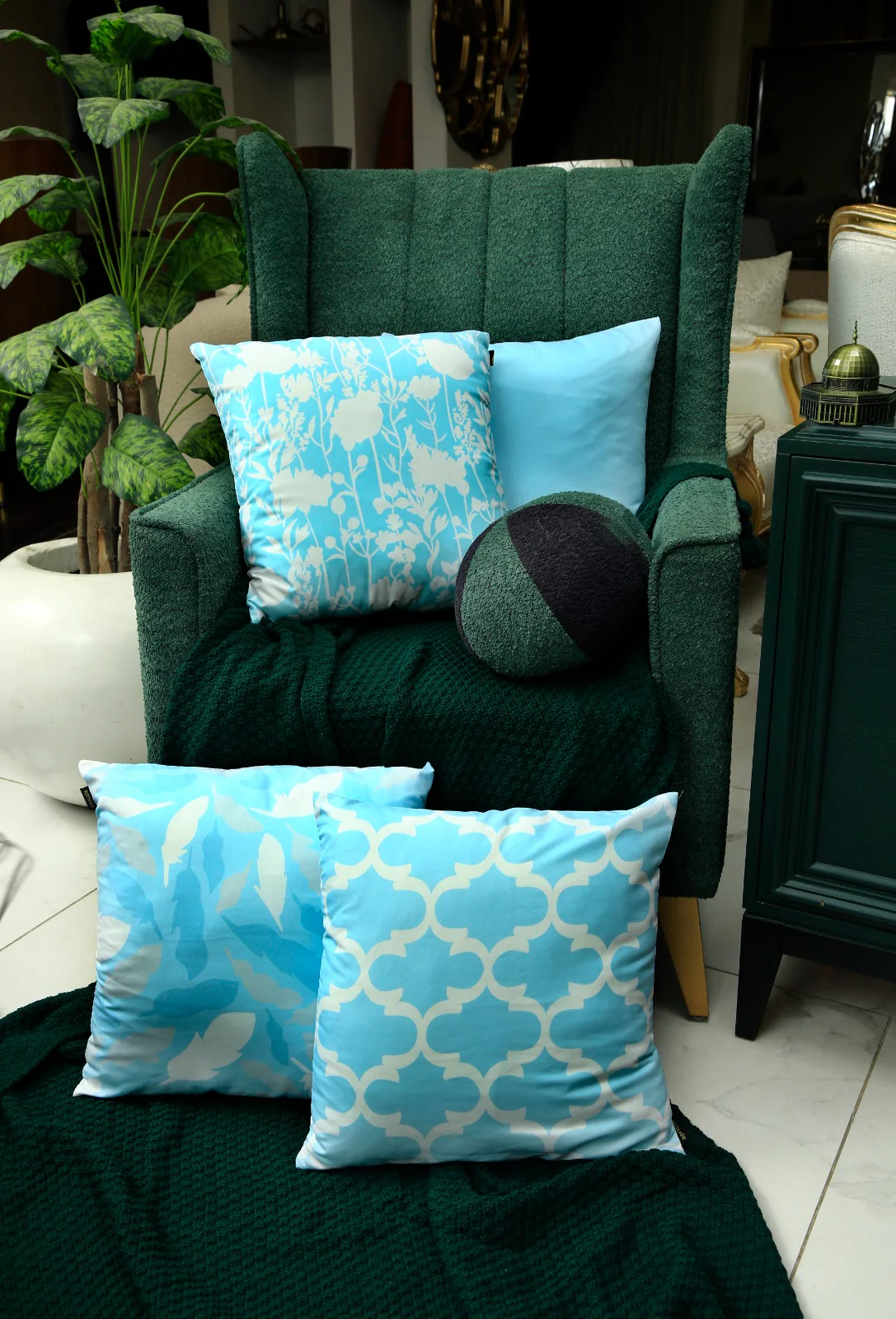 4 PCs Digital Printed Cotton Cushions-Ocean Blue - Image 3