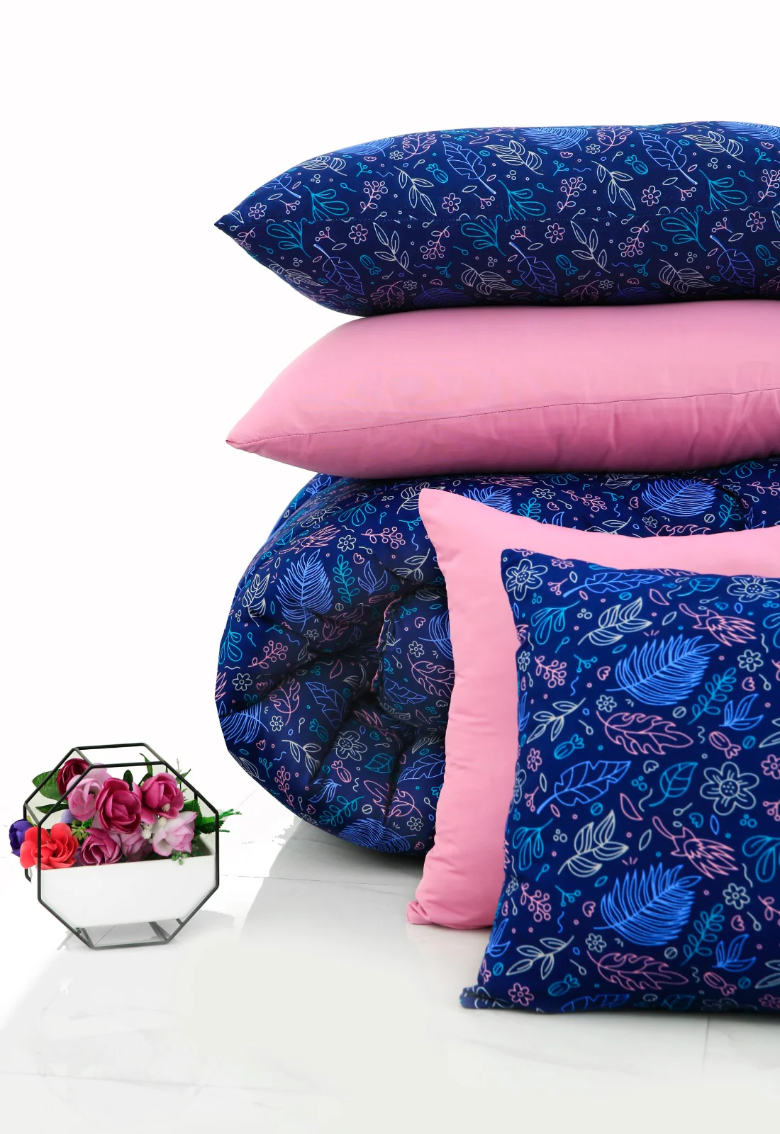 5 PCs Single Razai Set-Blue Lilly - Image 5