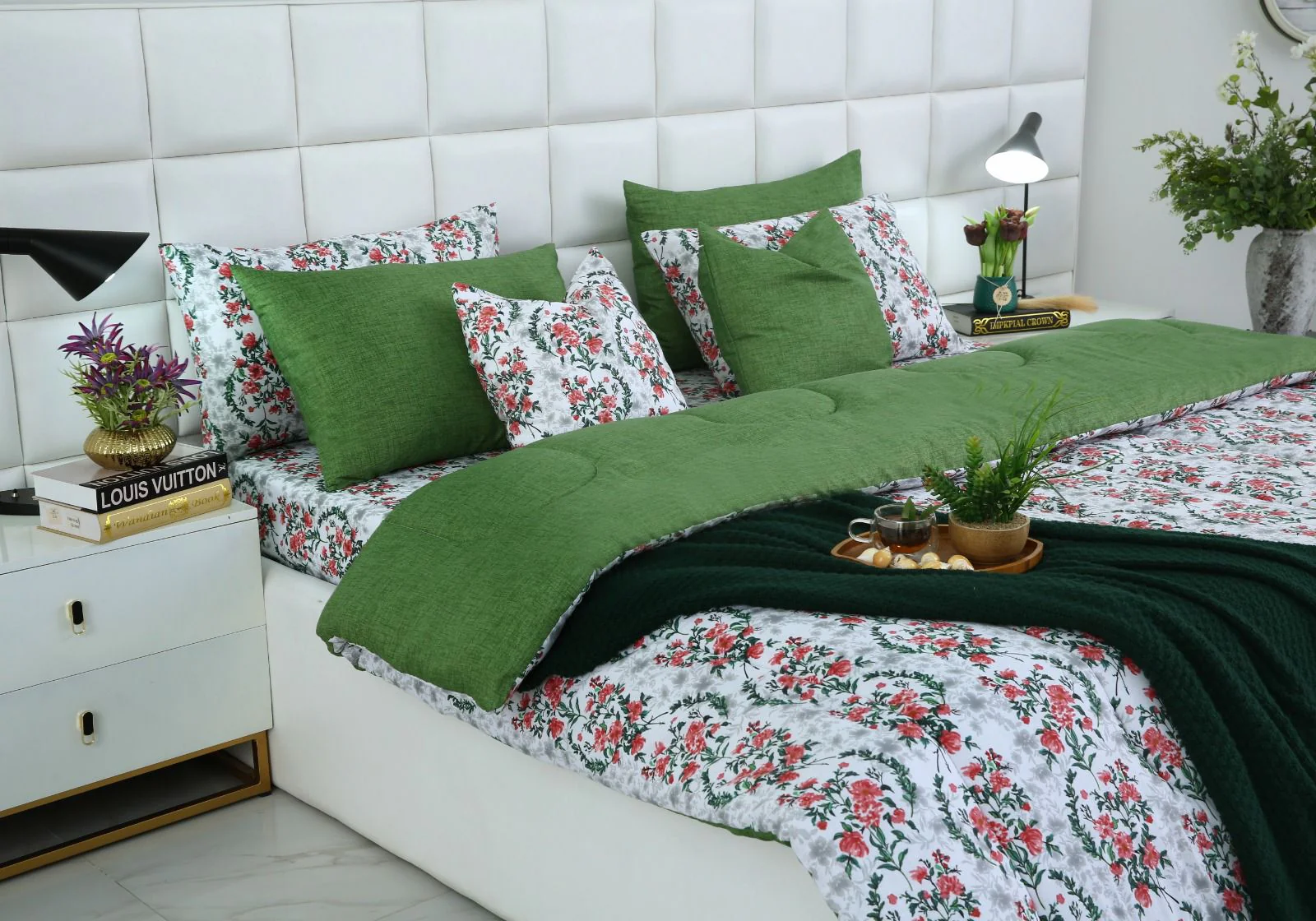 5 PCs Single Razai Set-Emerald Blooms - Image 5