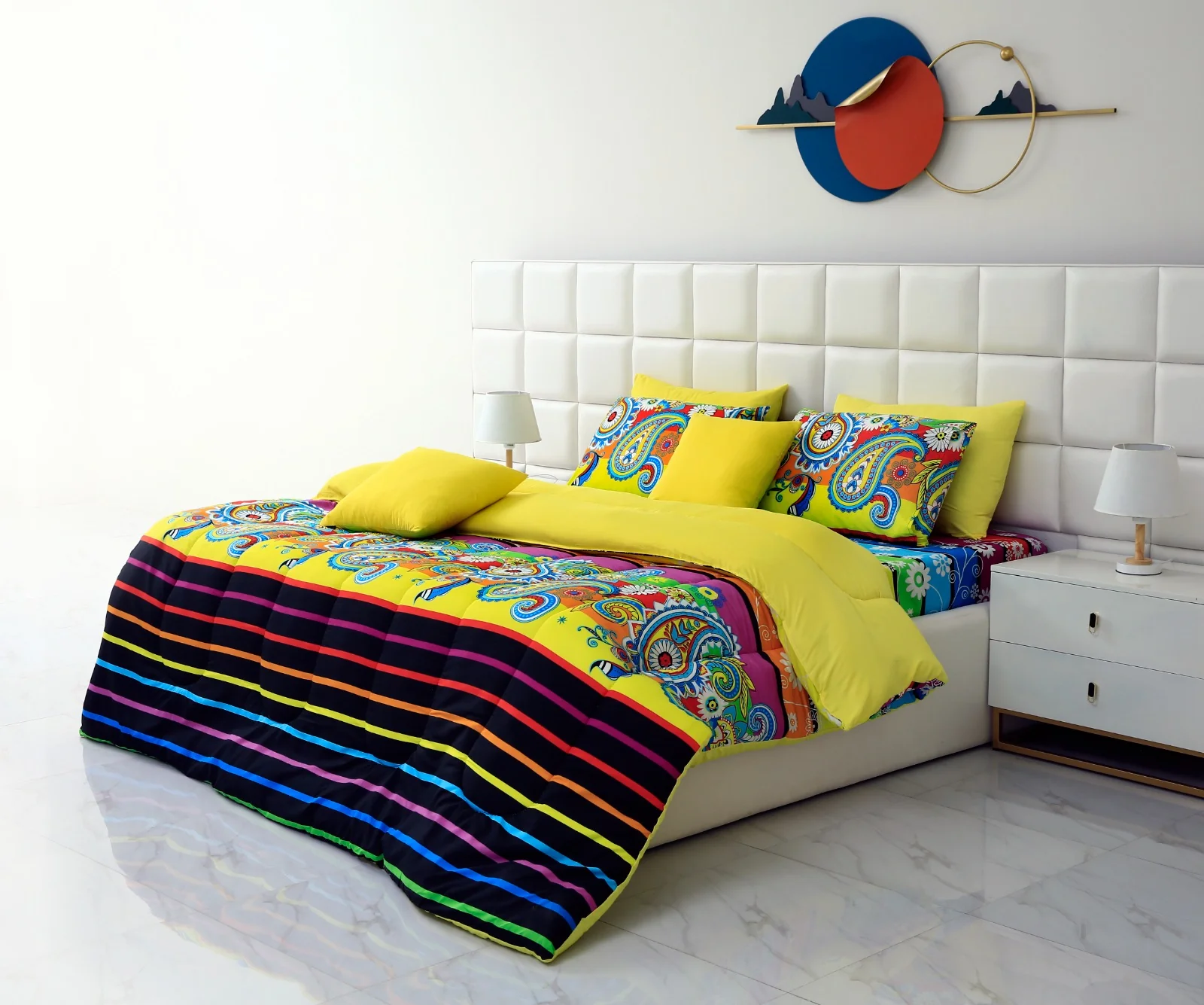 5 PCs Single Comforter Set-Multi Flower (Yellow Reverse) - Image 12