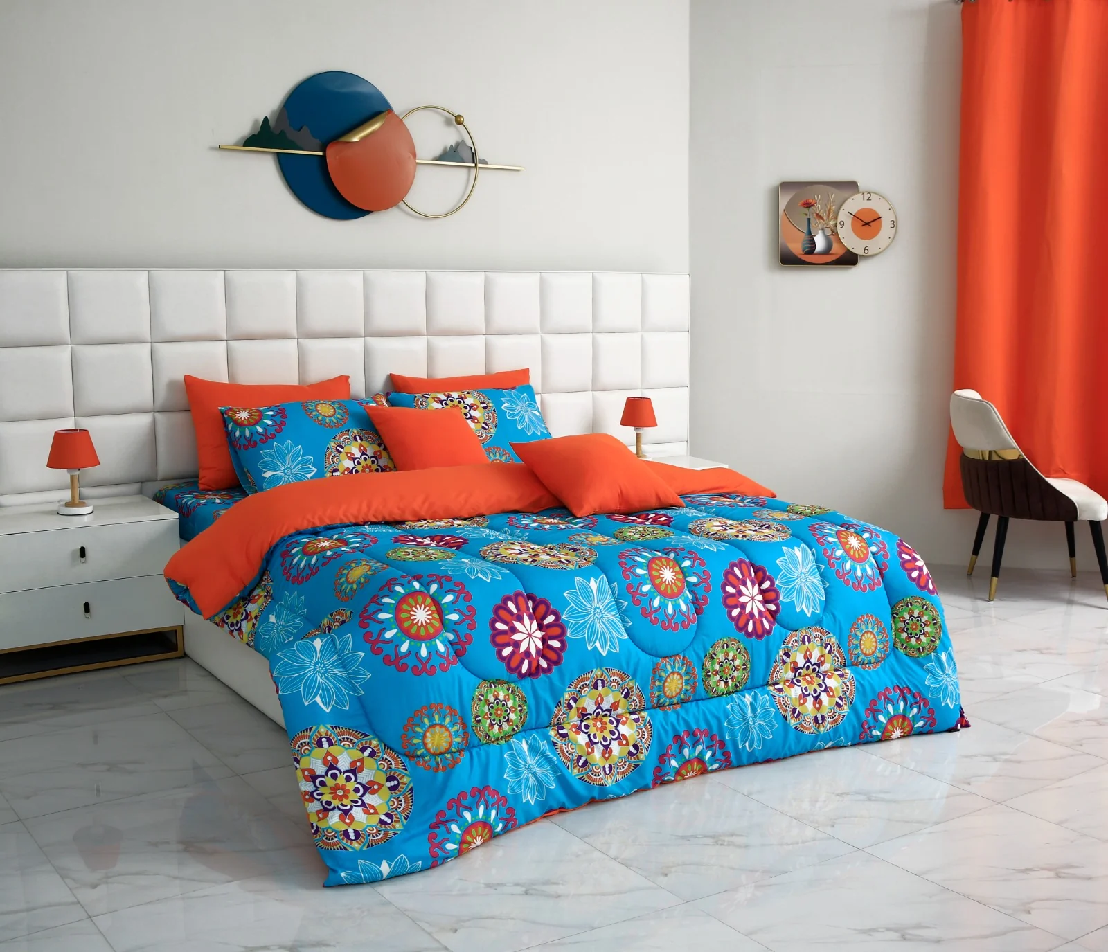 5 PCs Single Comforter Set-(15191)Turquoise Flower - Image 7