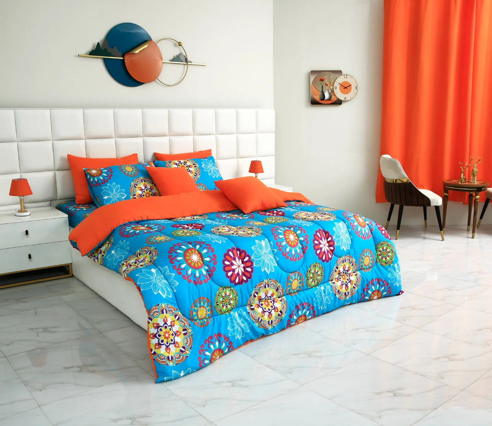 5 PCs Single Comforter Set-(15191)Turquoise Flower - Image 8