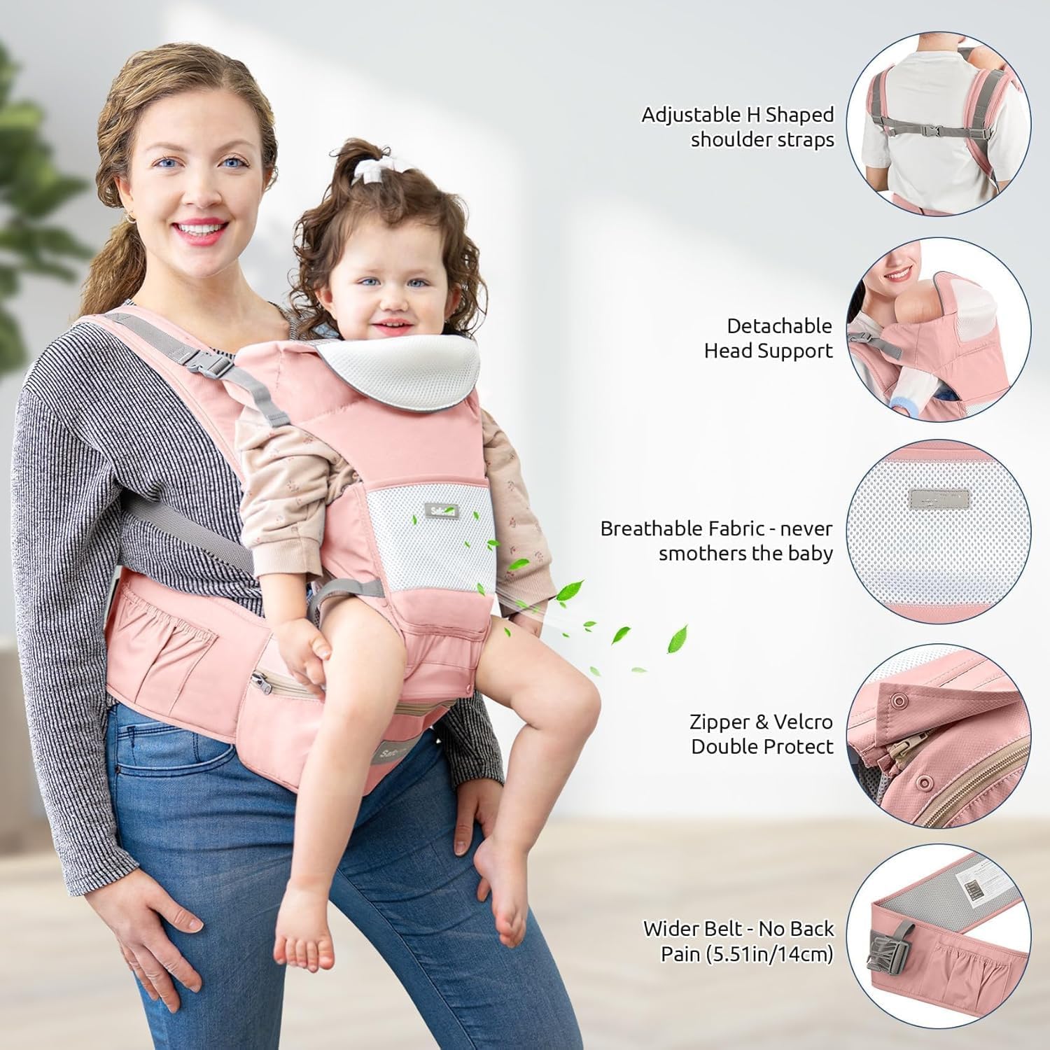 6-in-1 Baby Carrier Baby Strap with Waist Stool-SA2408-183(RED) - Image 6