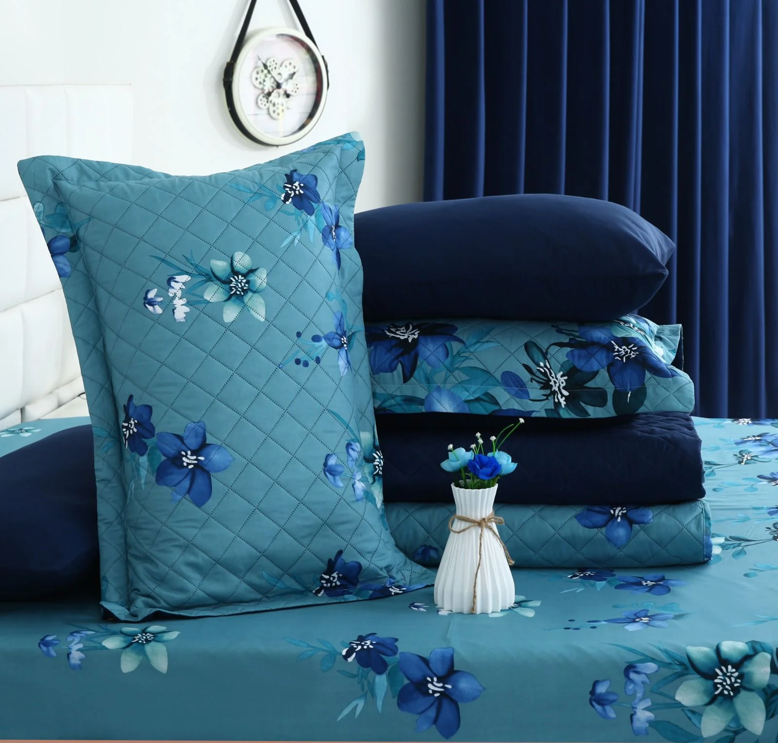 6 PCs Bed Spread Set- Azure Bloom - Image 8