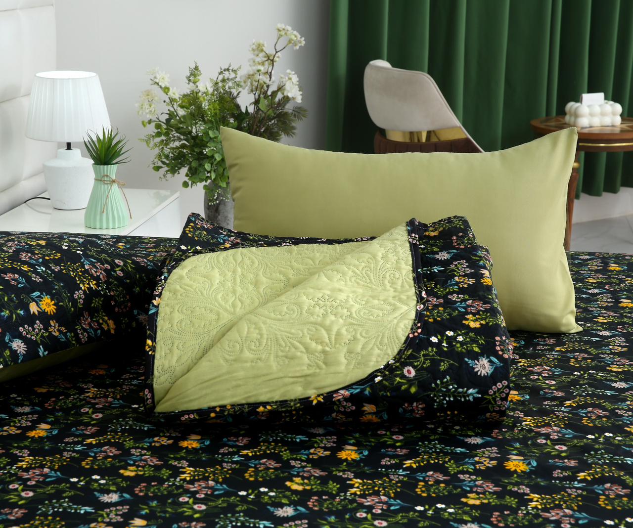 6 PCs Bed Spread Set- Black Meadows - Image 7