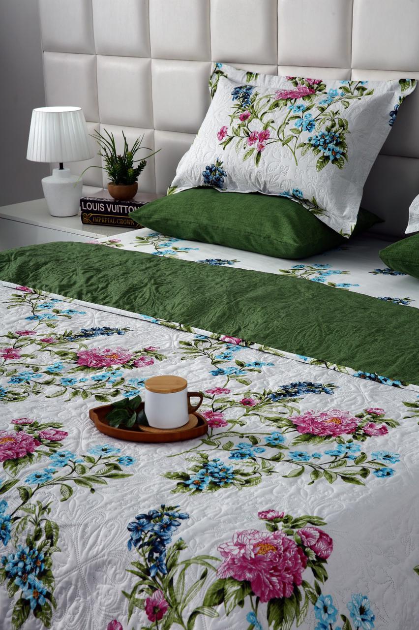 6 PCs Bed Spread Set- Green Lotus - Image 5