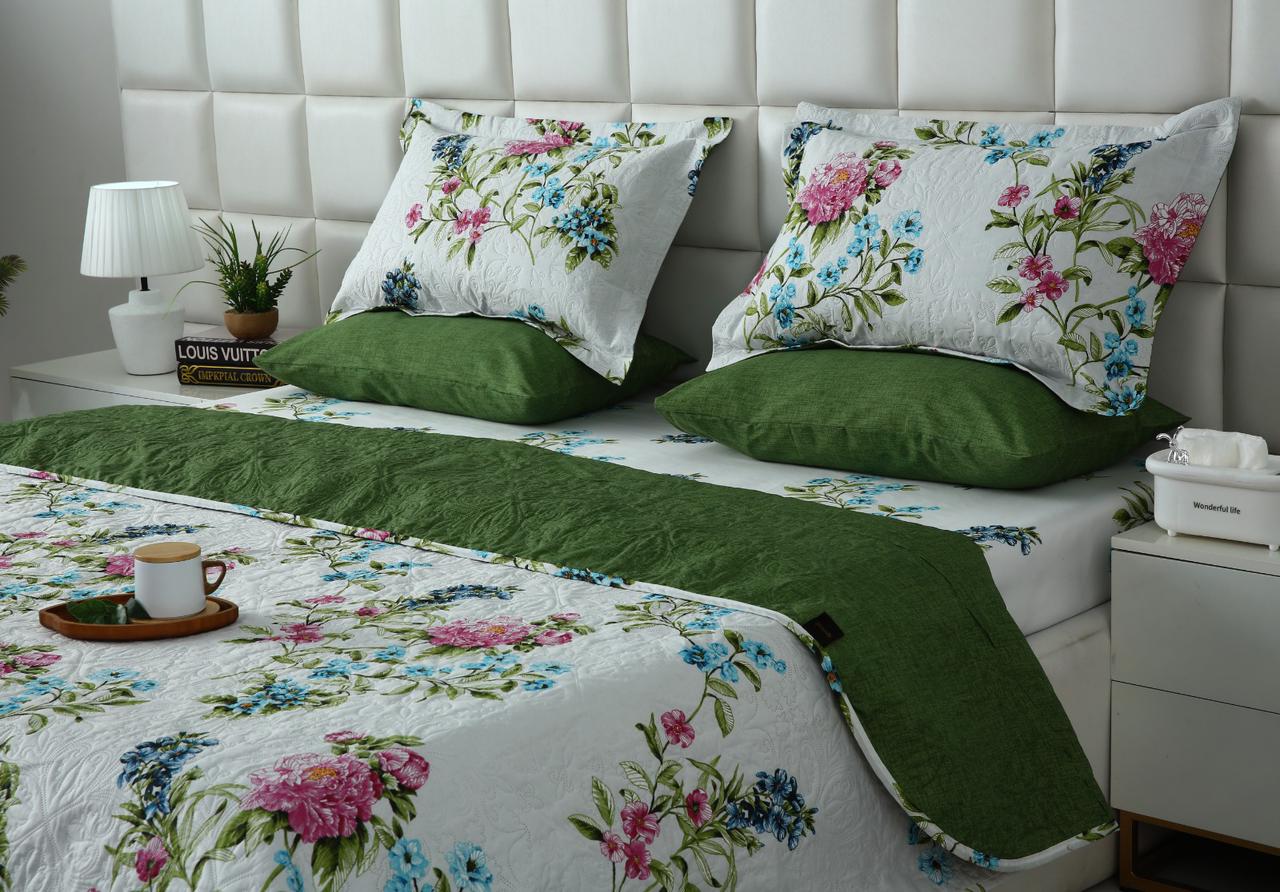 6 PCs Bed Spread Set- Green Lotus - Image 6