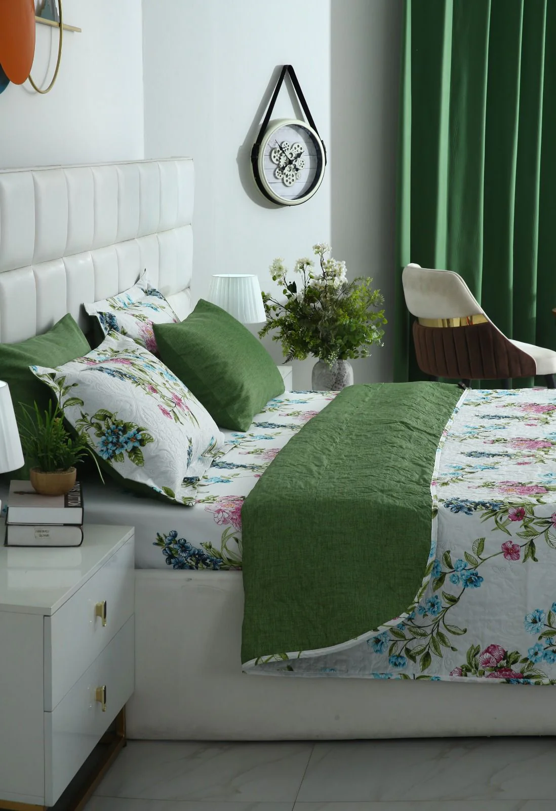 6 PCs Bed Spread Set- Green Lotus - Image 7