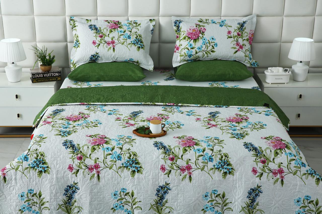 6 PCs Bed Spread Set- Green Lotus - Image 8