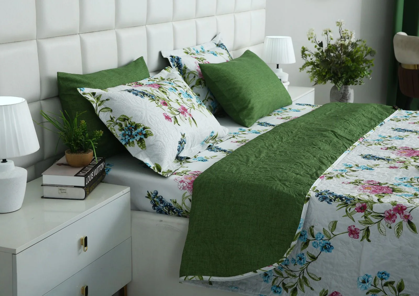 6 PCs Bed Spread Set- Green Lotus - Image 9